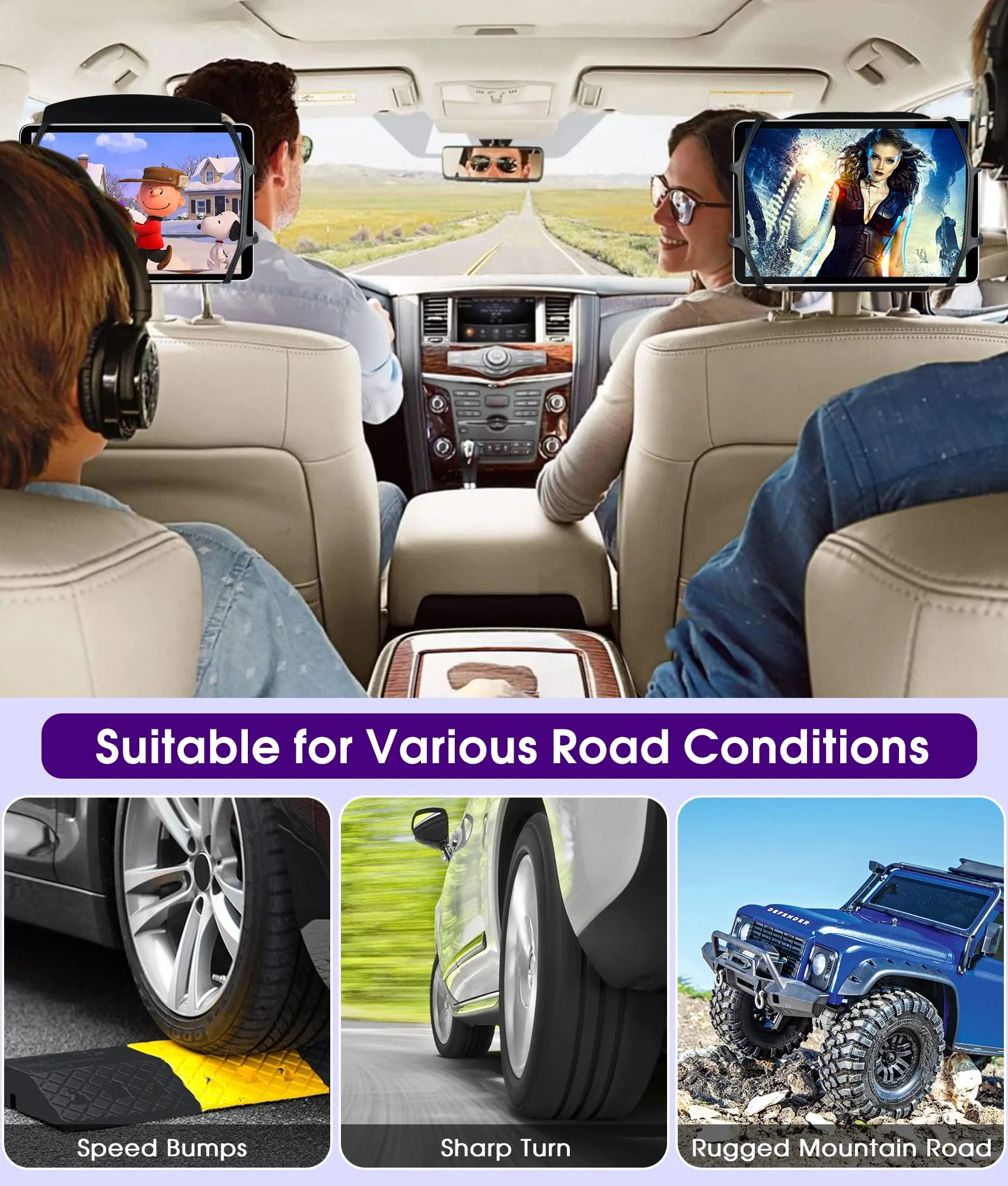 2 Pack Car Headrest Tablet Holder Back Seat Tablet Holder for Car Headrest Mount for Kids Fits All 7-12.9'' Tablets 2 Pack - Image 3