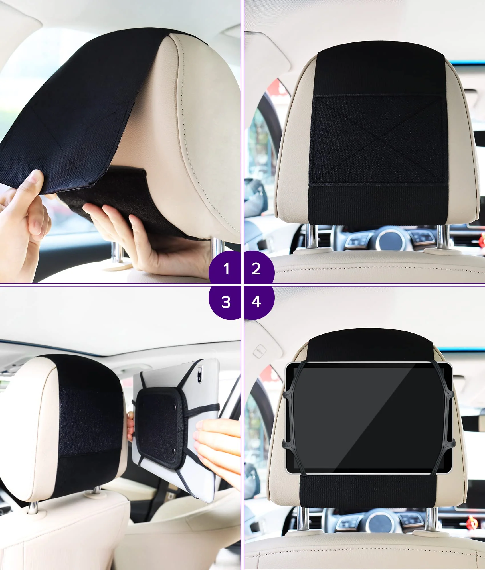2 Pack Car Headrest Tablet Holder Back Seat Tablet Holder for Car Headrest Mount for Kids Fits All 7-12.9'' Tablets 2 Pack - Image 6