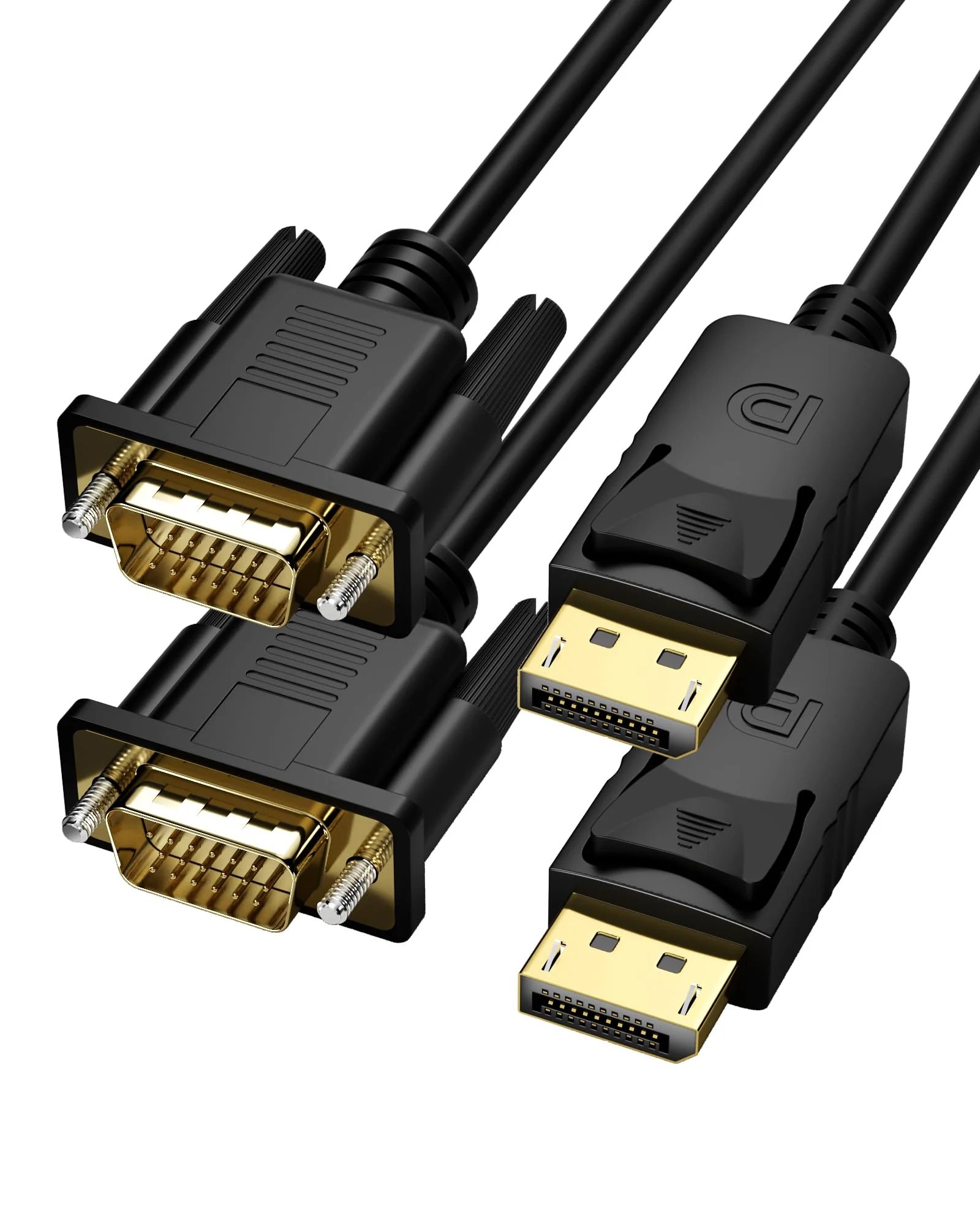 2 Pack DisplayPort to VGA 6ft, 6 Feet DisplayPort to VGA Adapter DP to VGA Cable Connects DP Port from Desktop Laptop to Monitor or Projector with VGA Port, Display Port to Vga Male to Male 2 pack