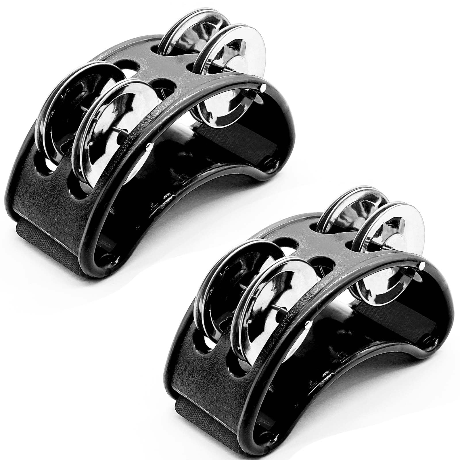 2 Pack Foot Tambourine Percussion, Black Foot Shaker Instrument with Metal Jingle Bell, Rhythm Instrument for Adults 2 Pack