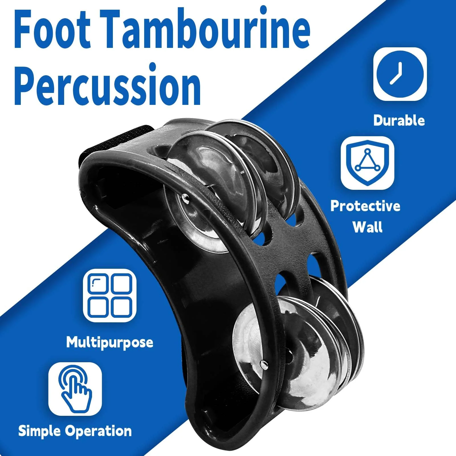 2 Pack Foot Tambourine Percussion, Black Foot Shaker Instrument with Metal Jingle Bell, Rhythm Instrument for Adults 2 Pack - Image 3