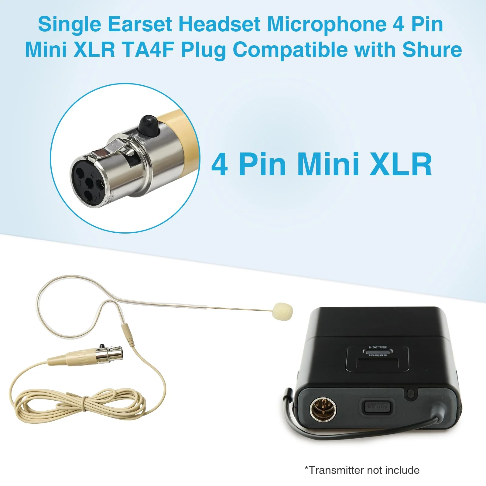 2 Pack Headset/Headworn Microphone Single Earhook Headset Microphone Mini XLR 4Pin TA4F Plug Hanging Condenser Omnidirectional Mic Compatible with Shure,1.5m Cable and Windscree - Image 5