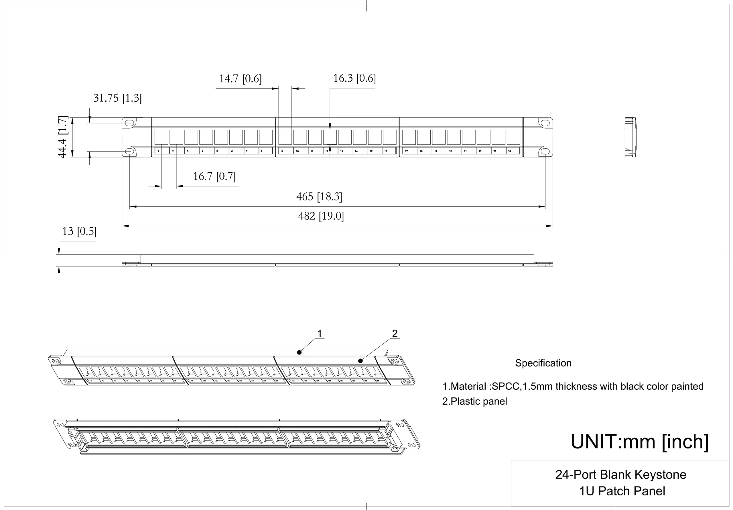 2 Pack of 24 Port Blank Keystone Patch Panel-1U Rackmount or Wall Mount UTP Patch Panel for Keystone Jacks-19-inch Multimeadia Patch Panel - Image 5