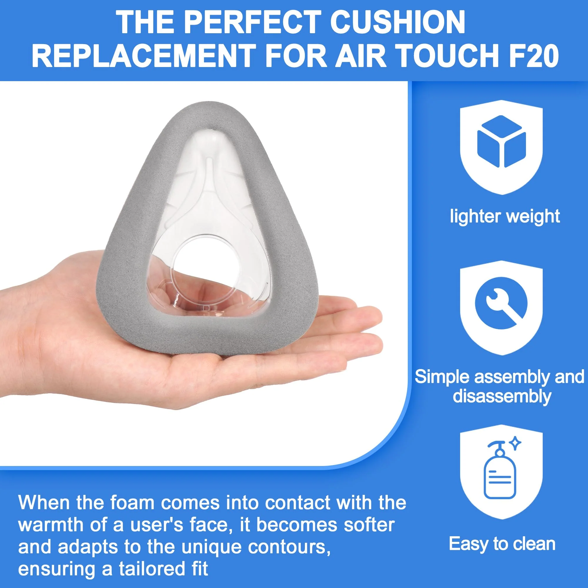 2 Pack Replacement Cushion (M) for AirTouch F20, Comfort & Seal with Memory Foam (New Version), Exceptional Value & Durable Replacement, CPAP Accessories by BlessEase (M) M - Image 2