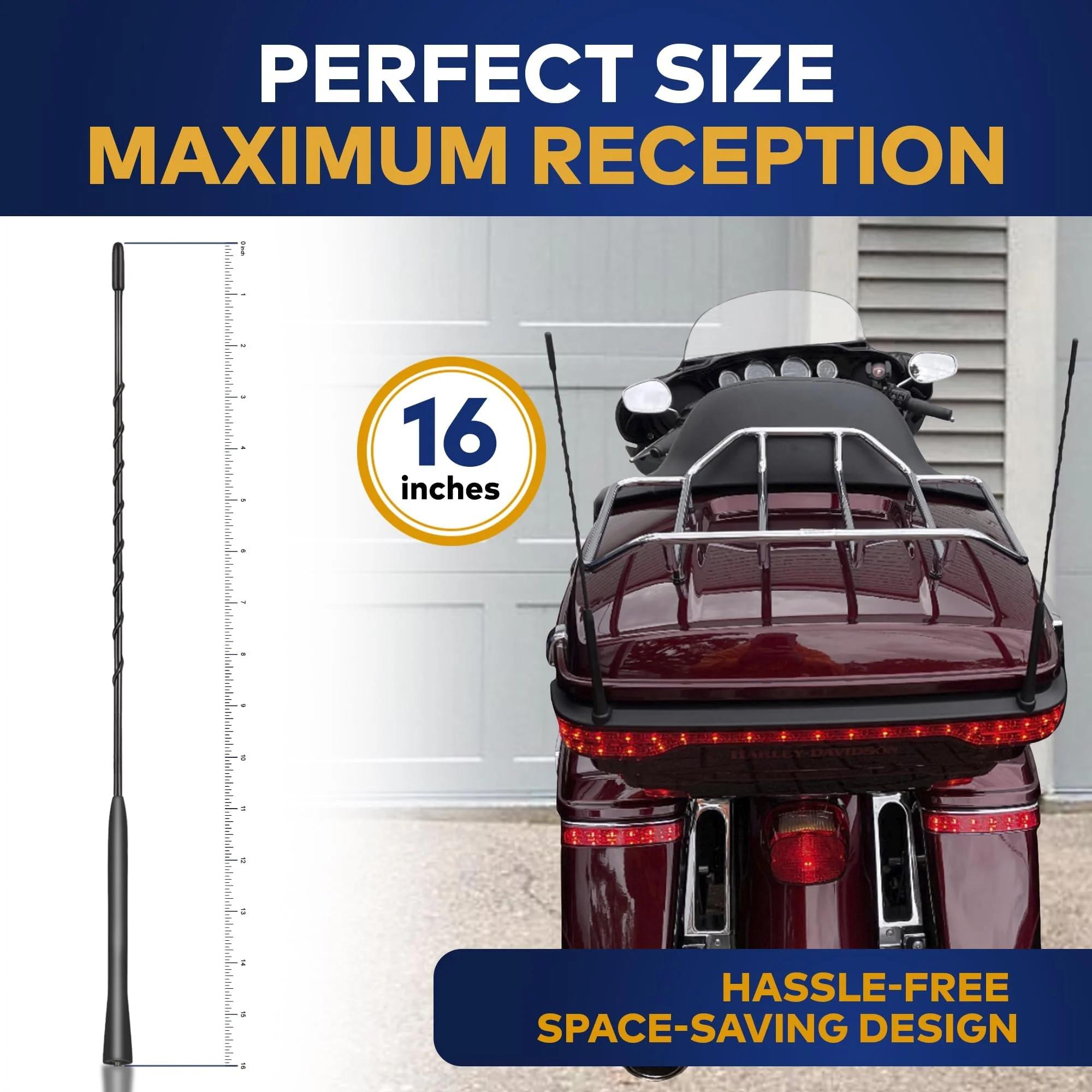 2-Pack Short Whip Metal Antenna Mast for Harley Davidson | Highly Durable Premium 16 Inch Antennas | Black Car Wash-Proof FM AM XM CB Radio Antenna | Universal Accessories for Harley Davidson - Image 5