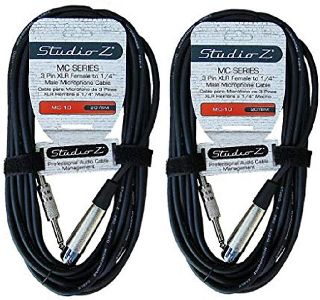 2 Pack Studio Z Microphone Cable 20Ft Female XLR to 1/4 Inch TS Male Mono 3 PIN Flexible Mic Cable Unbalanced Interconnect Wire Mic Cord for Dynamic Sound Built to Last (2 Pack) 2 Pack