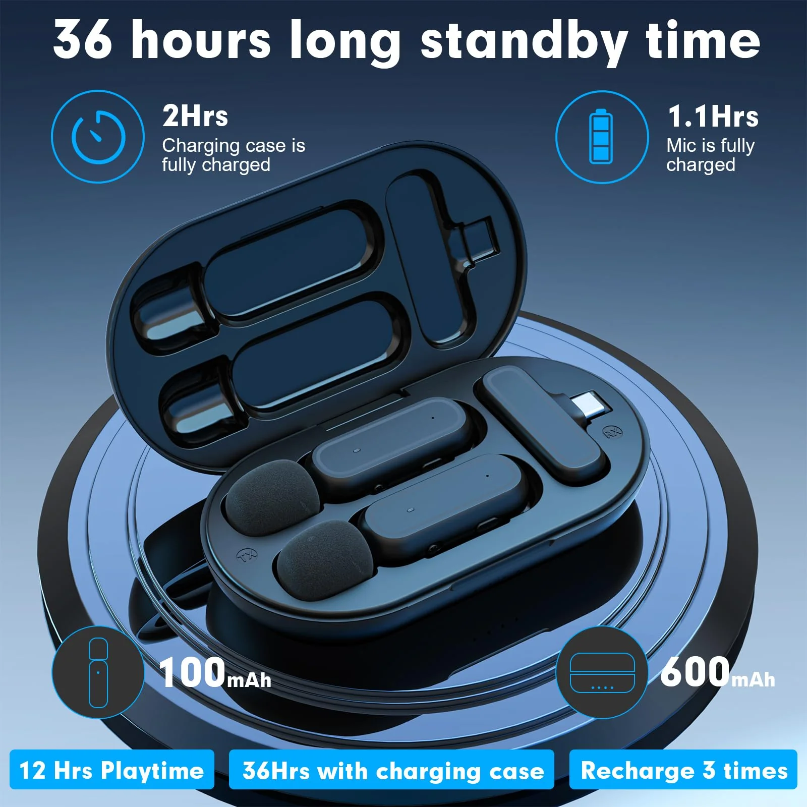 2-Pack Wireless Lavalier Microphone for iPhone Android - Plug and Play Noise Reduction Clip-on Mic with Charging Case, for Vlogging YouTube Live Streaming Zoom Meetings Video Recording Youtuber Oval Case Dark Black - Image 5