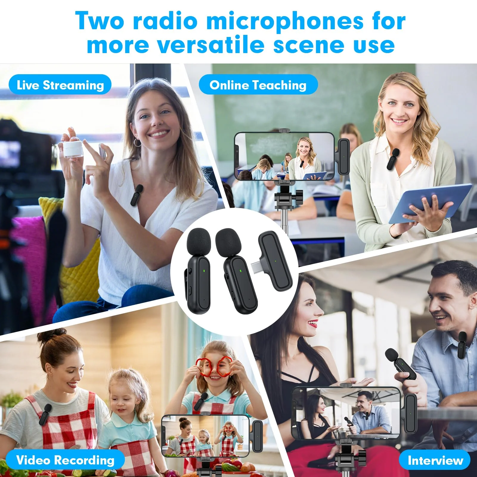 2-Pack Wireless Lavalier Microphone for iPhone Android - Plug and Play Noise Reduction Clip-on Mic with Charging Case, for Vlogging YouTube Live Streaming Zoom Meetings Video Recording Youtuber Oval Case Dark Black - Image 6