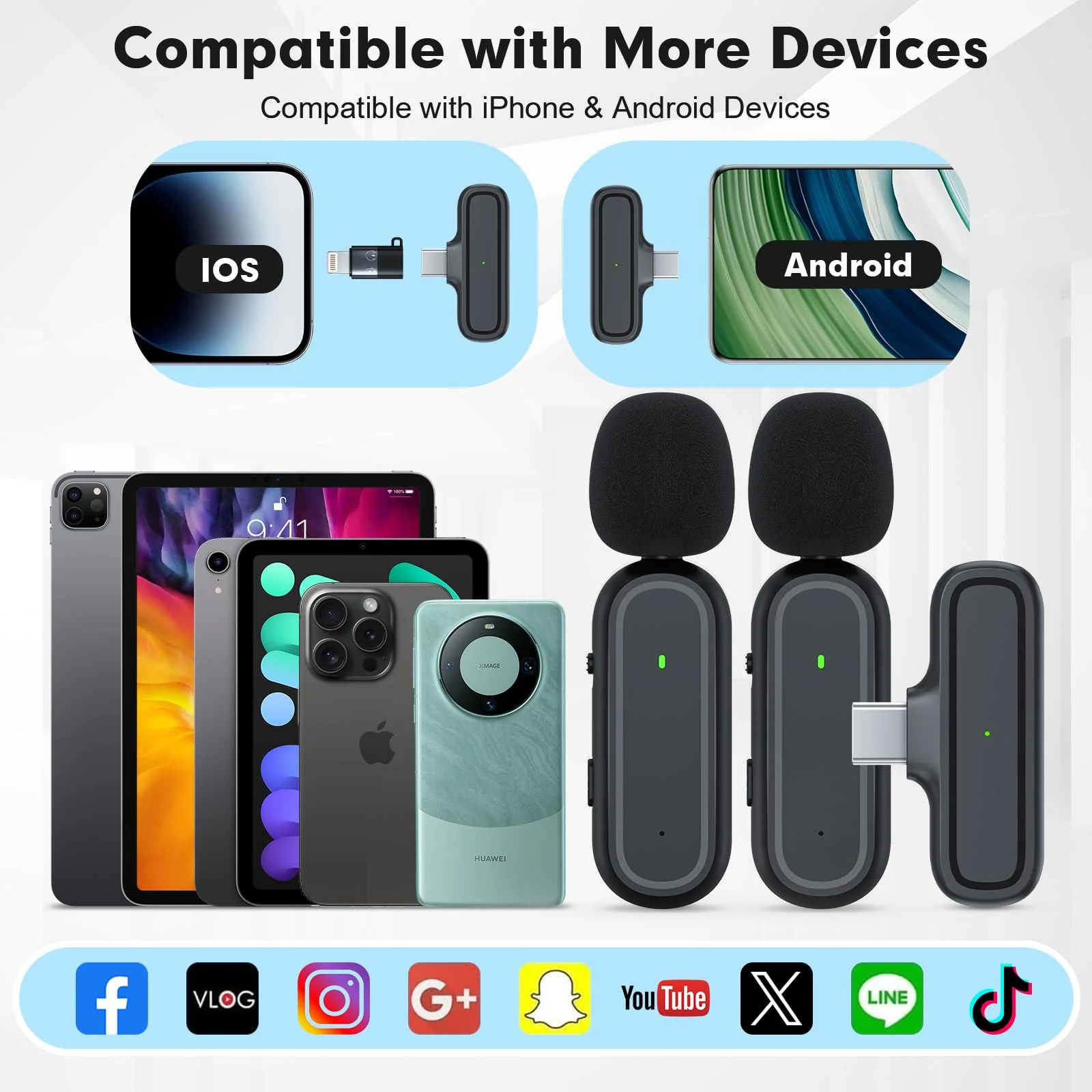 2-Pack Wireless Lavalier Microphone for iPhone Android - Plug and Play Noise Reduction Clip-on Mic with Charging Case, for Vlogging YouTube Live Streaming Zoom Meetings Video Recording Youtuber Oval Case Dark Black - Image 7