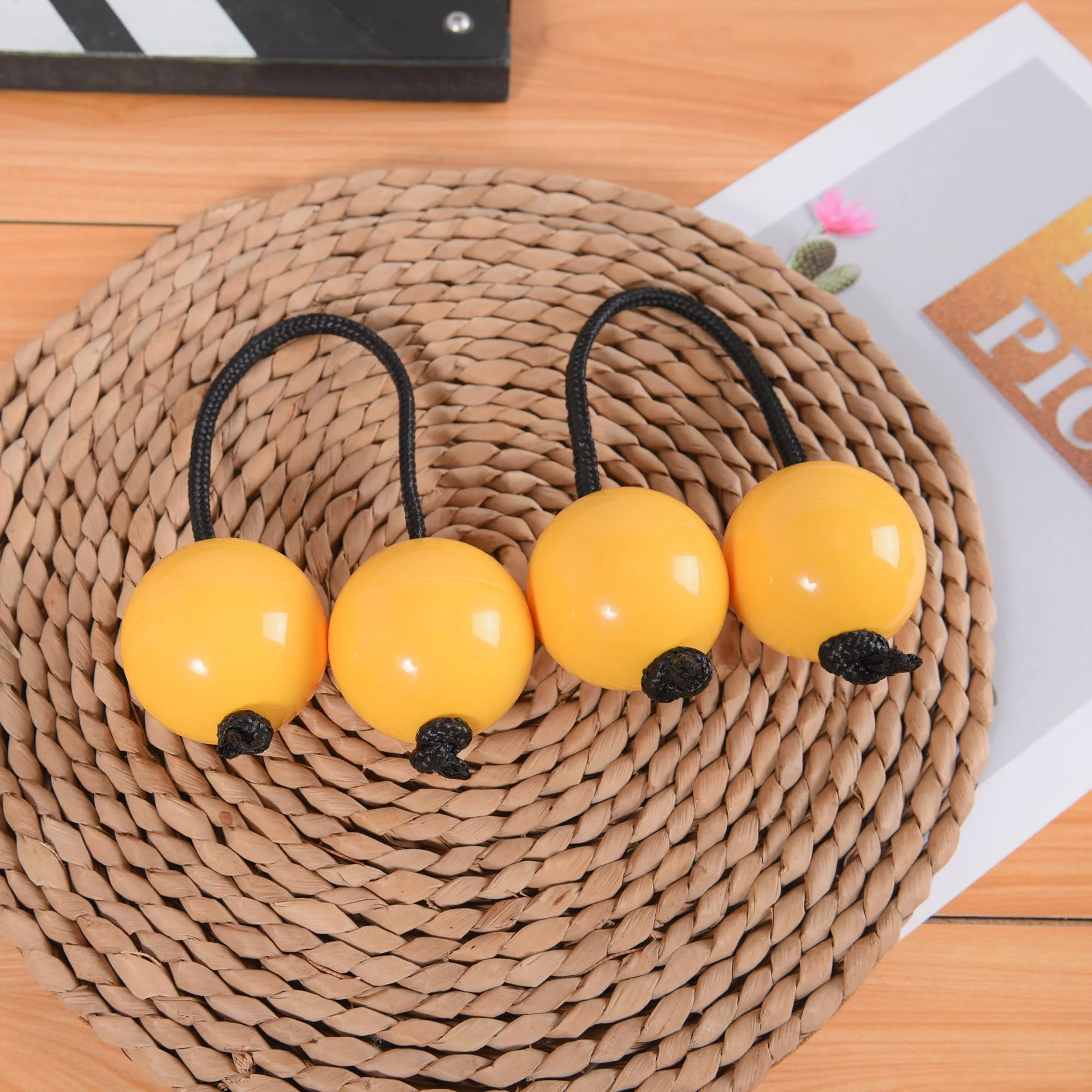 2 Pairs Aslatua Shakers, Kashaka Musical Percussion Instrument African Asalato Shaker Rhythmic Balls, Yellow - Image 4