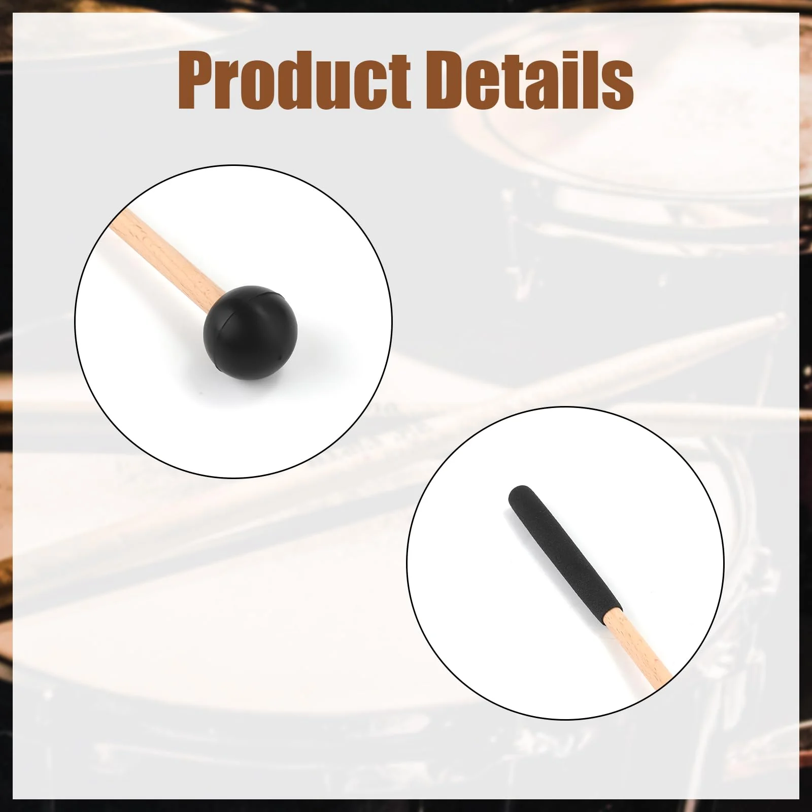 2 Pairs Xylophone Mallets, 8.6 Inch Rubber Percussion Sticks with Soft Rubber Handle, for Glockenspiel Marimba Timpani Tongue Drum Bell - Image 4