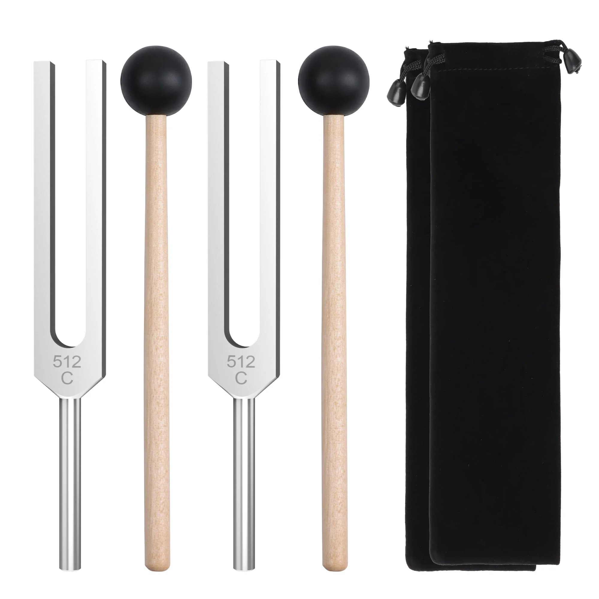 2 pcs 512Hz Tuning Forks Set, Made of Aluminum Alloy Material, Paired with 2pcs Silicone Hammers and 2pcs Plush Cloth Bags, Suitable for Chakra Sound Therapy, Yoga, Meditation - Image 6