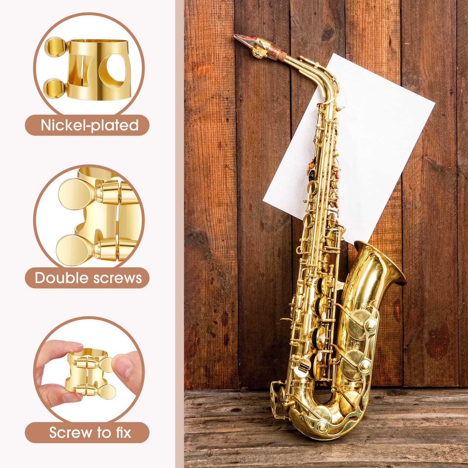 2 Pcs Alto Sax Ligature Alto Saxophone Ligature Gold Alto Saxophone Mouthpiece Ligature with Adjustable Screws Saxophone Ligature Fastener for Sax Mouthpiece Instrument - Image 3
