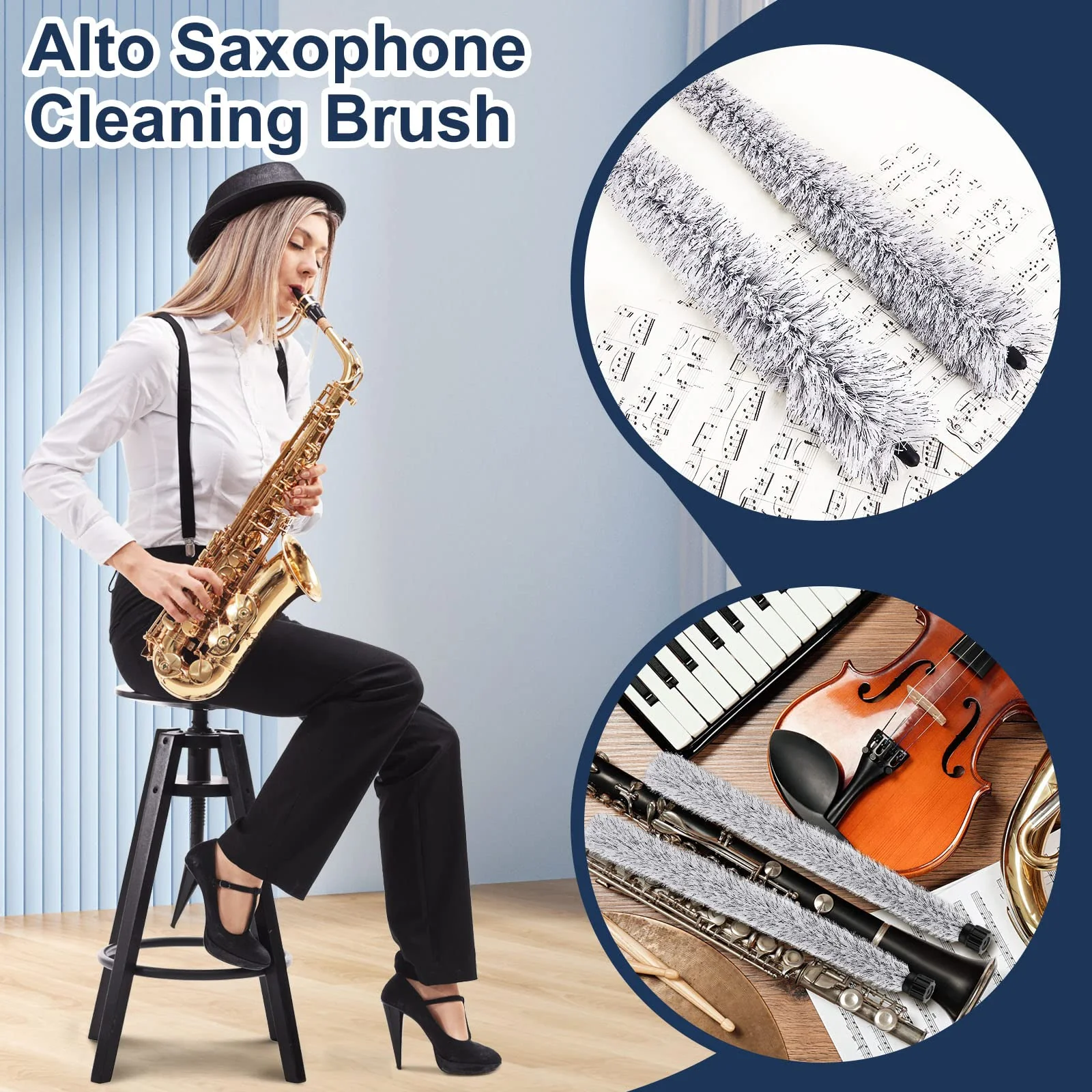 2 Pcs Alto Sax Pad Saver Brush Cleaner Saxophone Cleaning Brush Flute Maintain Care Tool Saxophone Accessories Instrument Gifts, 20.3 Inches Long - Image 4