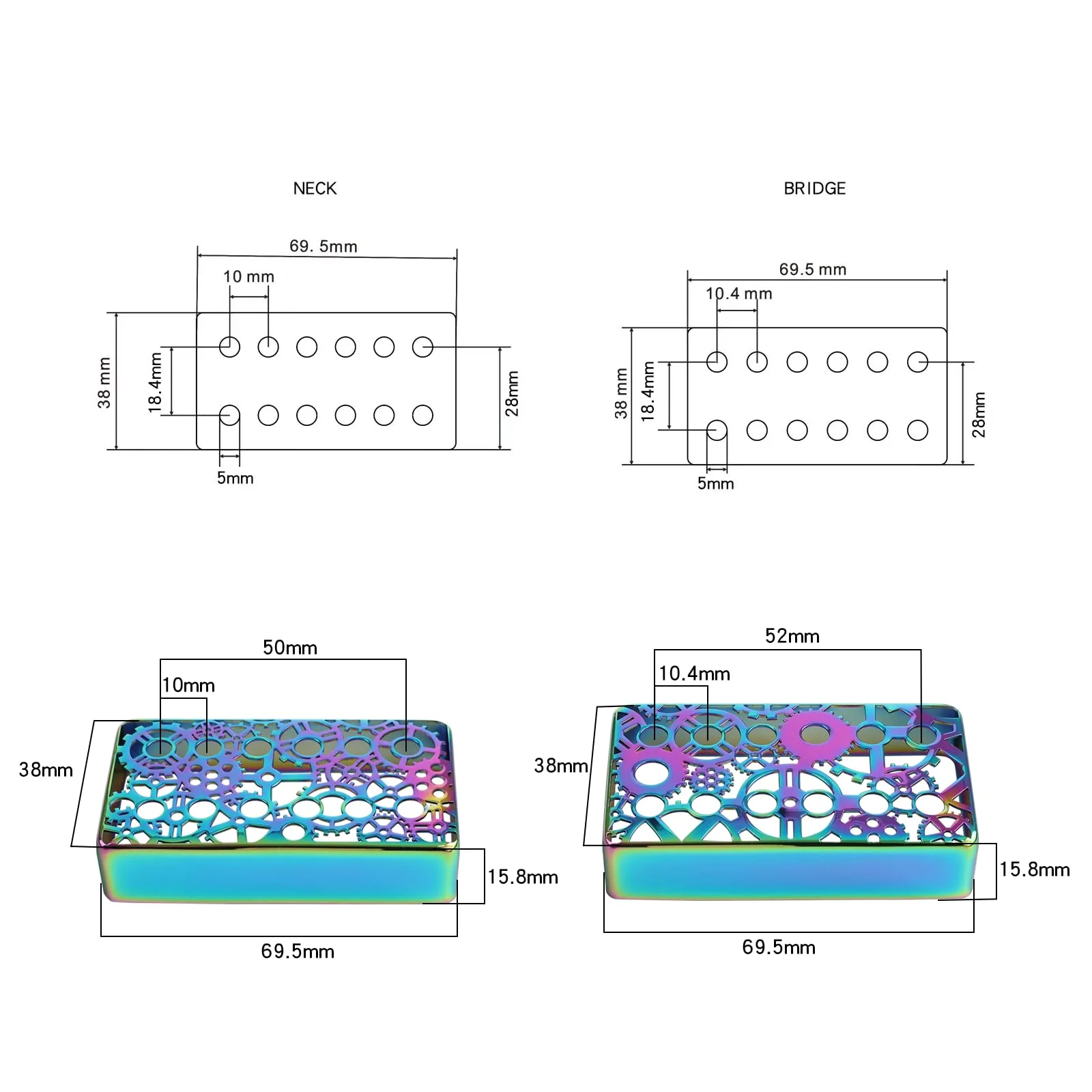 2 PCS Brass Humbucker Guitar Pickup Covers 50mm/52mm Pole Spacing engraved Guitar Pickup Covers Pickup Covers electric guitar pickup covers for Les Paul Electric Guitar (Colorful) Style A heptachrome - Image 6