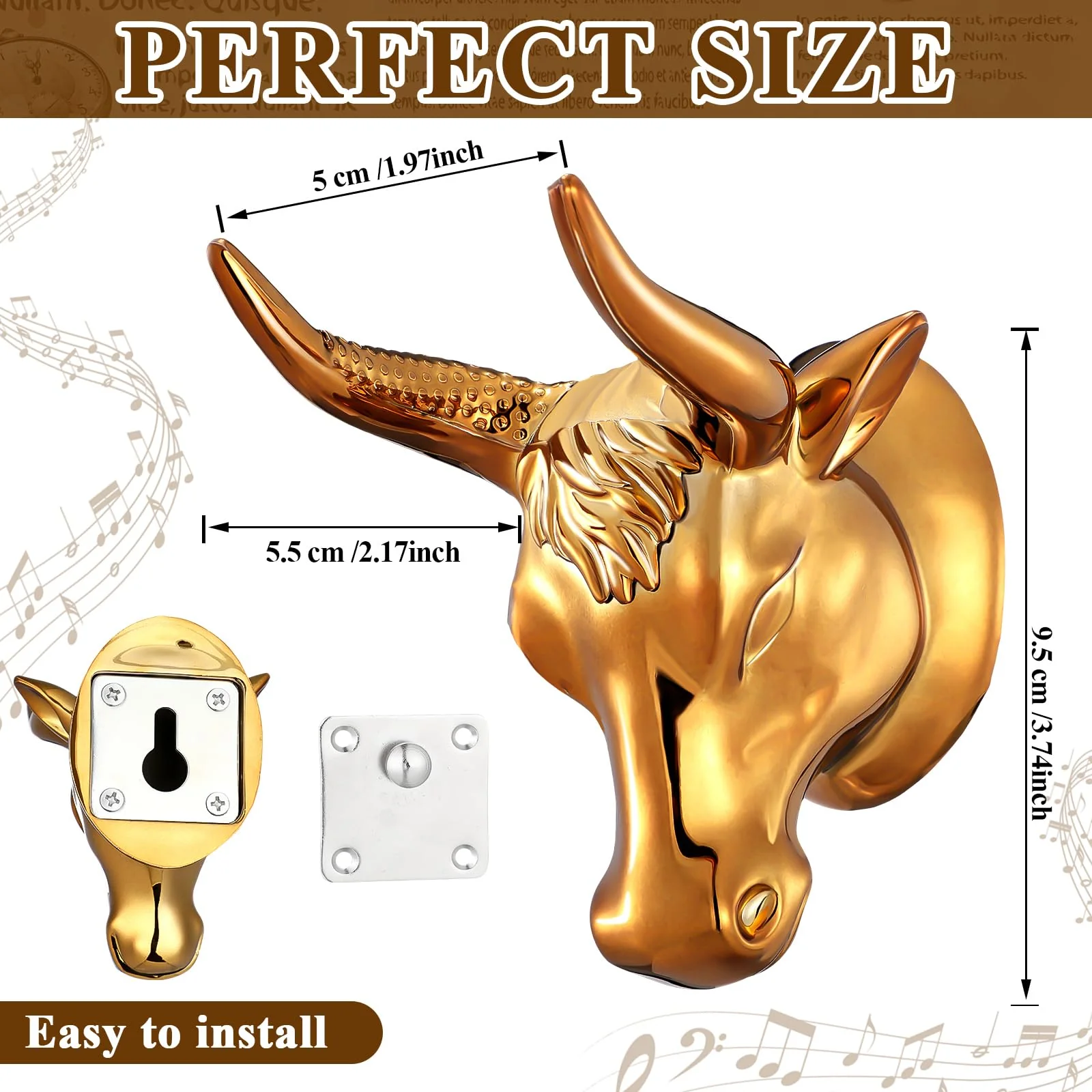 2 Pcs Bull Guitar Wall Mount Guitar Wall Hanger Bull Guitar Holder Guitar Wall Rack Gold Bull Art Ukulele Hook Stand for Acoustic Electric Bass Guitar Storage Player Gift - Image 2