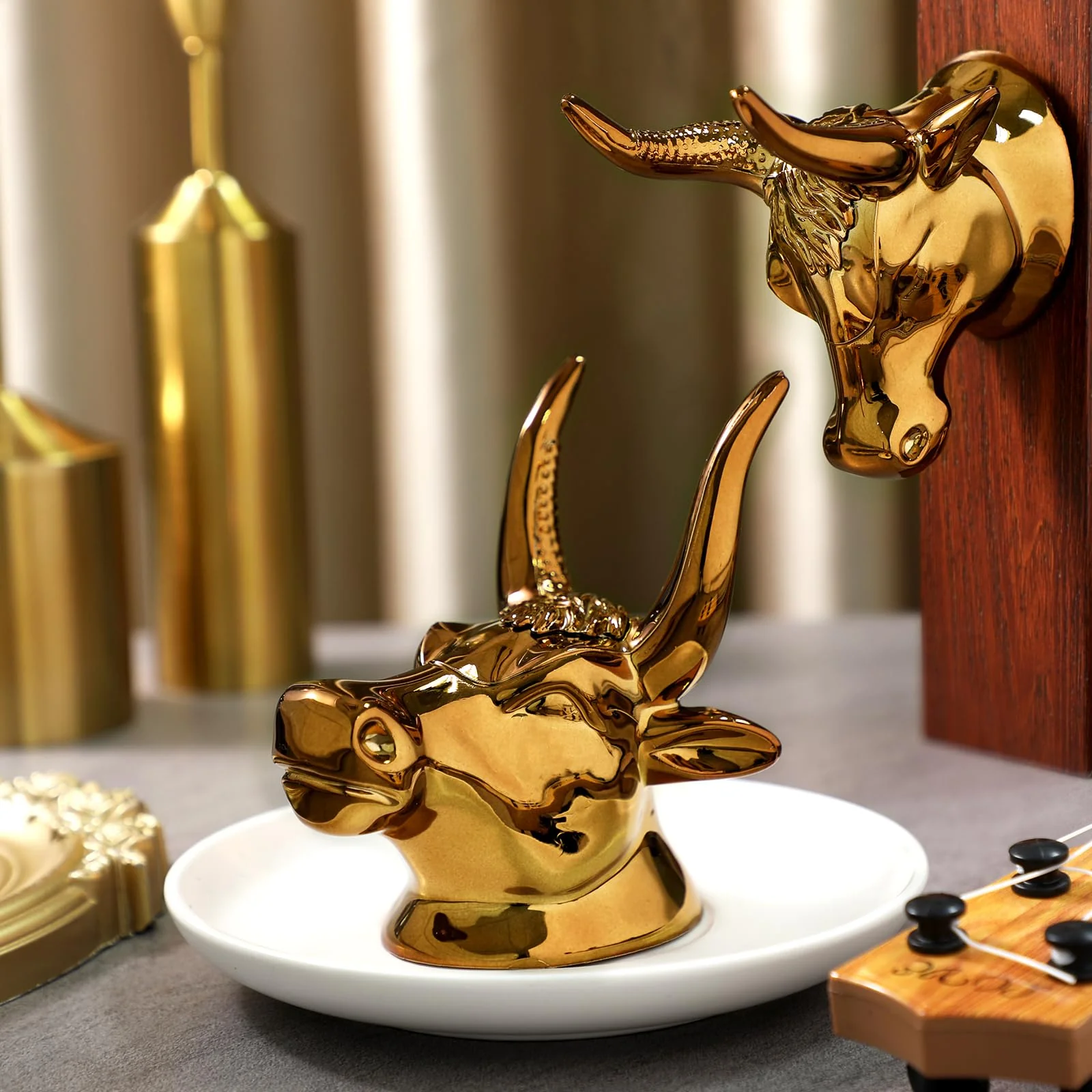 2 Pcs Bull Guitar Wall Mount Guitar Wall Hanger Bull Guitar Holder Guitar Wall Rack Gold Bull Art Ukulele Hook Stand for Acoustic Electric Bass Guitar Storage Player Gift - Image 5