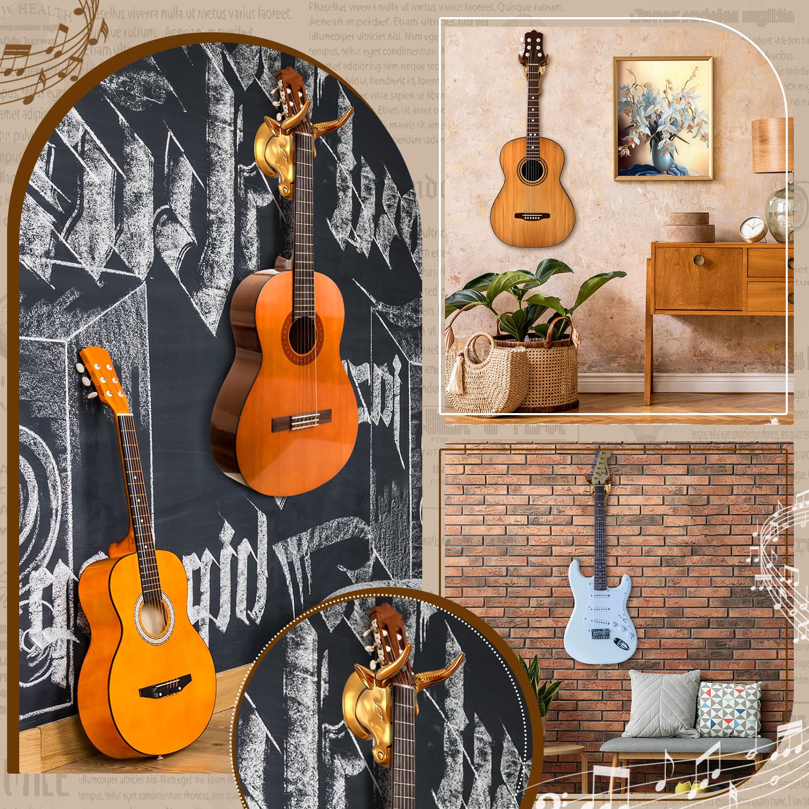 2 Pcs Bull Guitar Wall Mount Guitar Wall Hanger Bull Guitar Holder Guitar Wall Rack Gold Bull Art Ukulele Hook Stand for Acoustic Electric Bass Guitar Storage Player Gift - Image 6