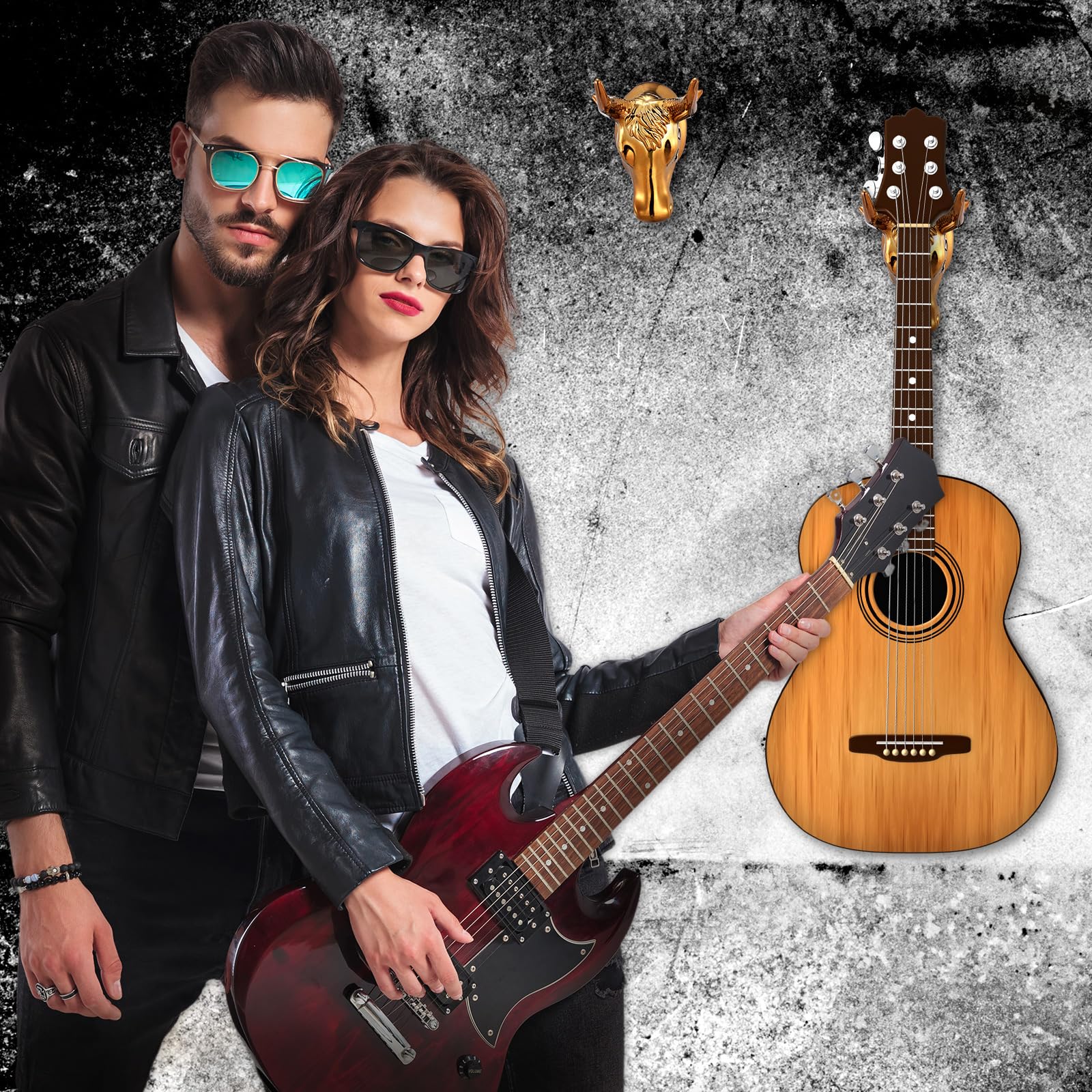 2 Pcs Bull Guitar Wall Mount Guitar Wall Hanger Bull Guitar Holder Guitar Wall Rack Gold Bull Art Ukulele Hook Stand for Acoustic Electric Bass Guitar Storage Player Gift - Image 7