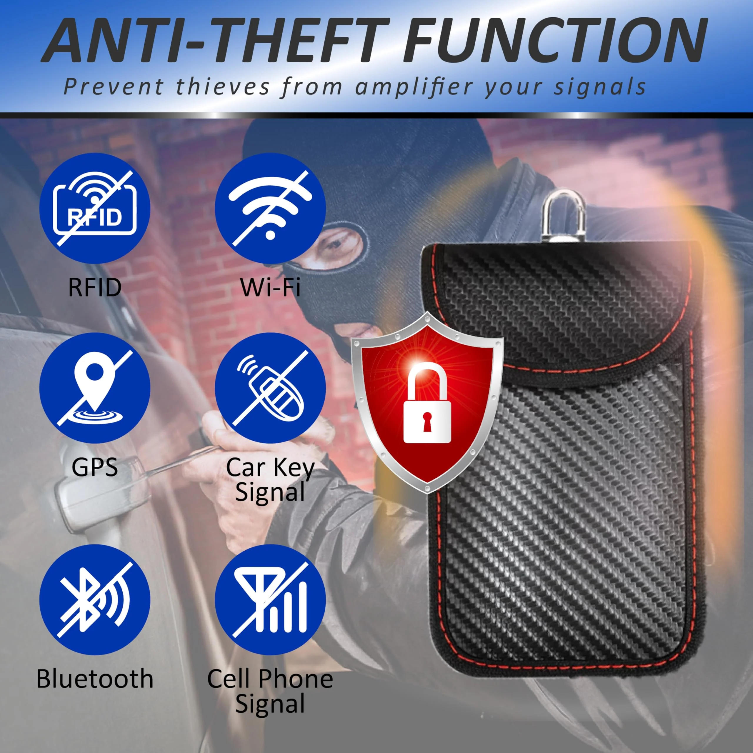 2 Pcs Faraday Bag for Car Keys, RFID Signal Blocking Pouch, Anti-Theft Key Fob Protector, Cell Phone Signal Blocker Case, Car Key Fob Cage Small-2 Carbon-Red - Image 3