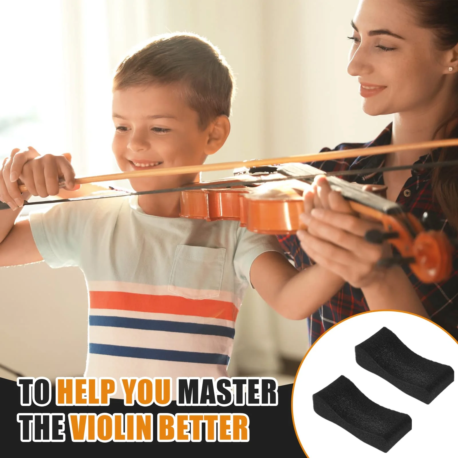 2 Pcs Kids Violin Shoulder Pads Soft Foam Violin Shoulder Rest Violin Sponge Violin Shoulder Pillow with Yellow Rubber Bands for Party Wedding Concerts Player Cushion, 3/4-1/2 - Image 5