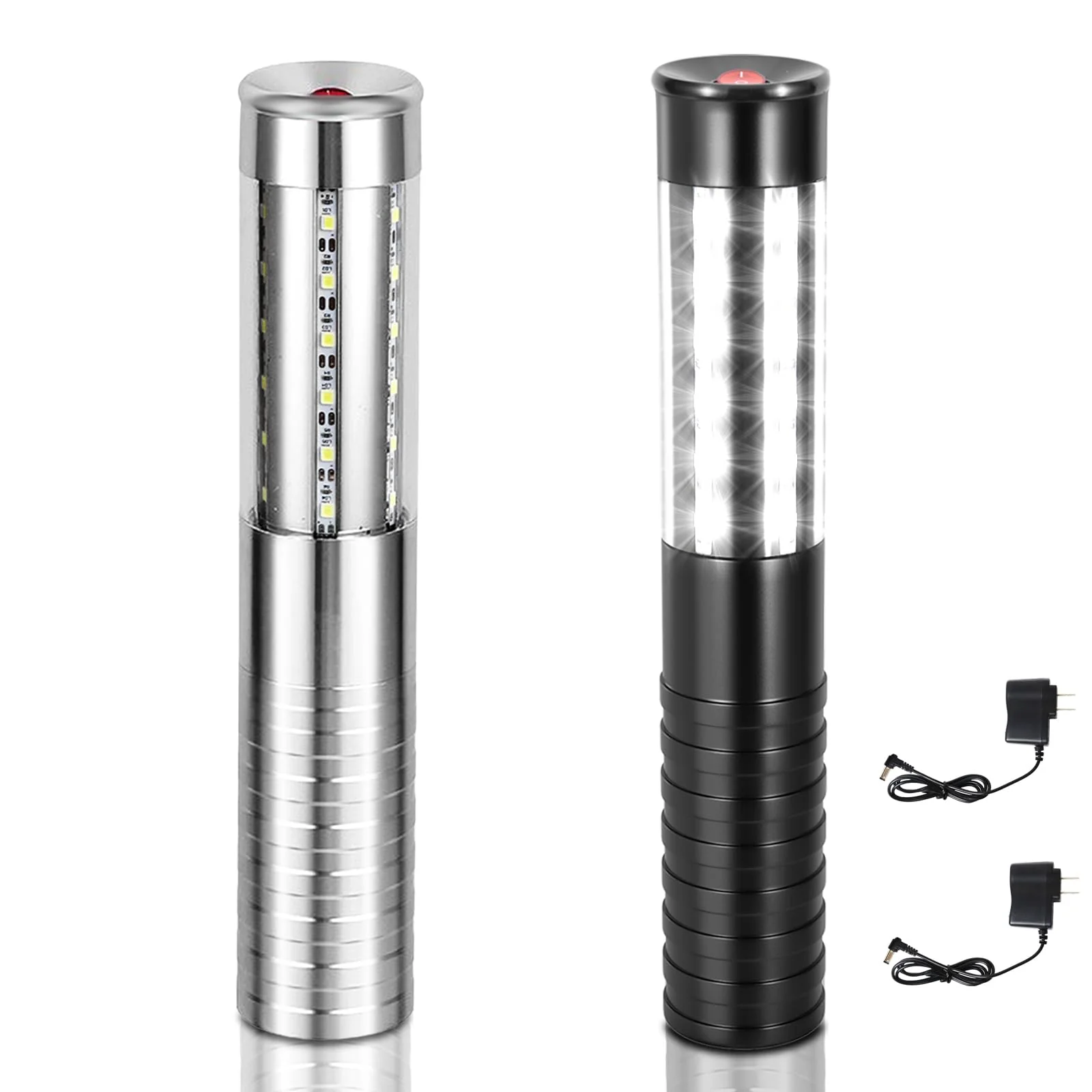 2 PCS LED Strobe Baton Light Rechargeable LED Bottle Service Light Reusable Handheld Champagne Bottle LED Light for Party Nightclub Bar Concert Event Festival Outdoor Activity (Silver&Black)