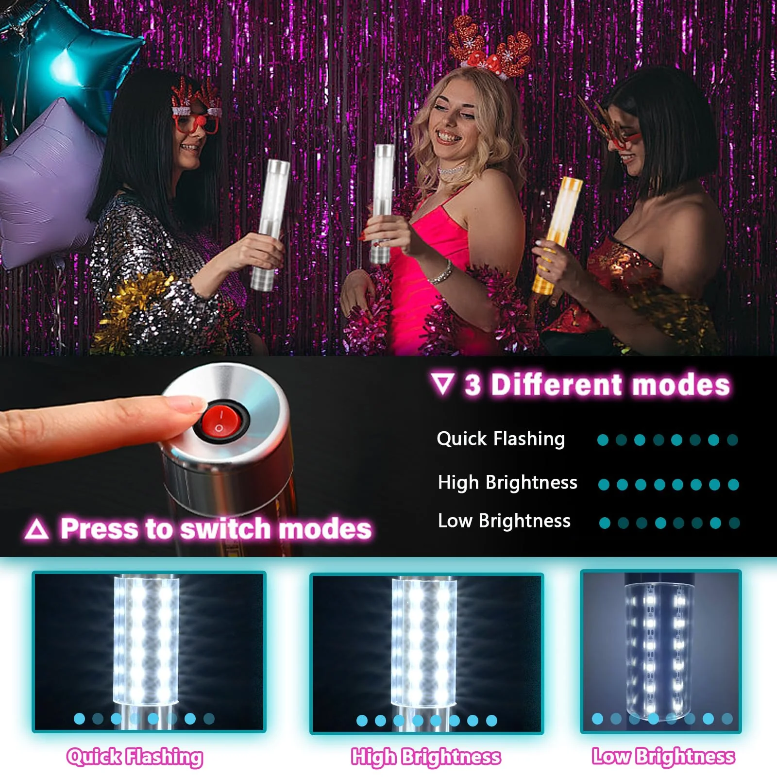 2 PCS LED Strobe Baton Lights Bottle Service Rechargeable Light, Reusable Handheld Champagne Bottle Light Topper for Party Nightclub Bar Wedding Concert Festival Activity (Golden, 2 Pack) Golden - Image 4