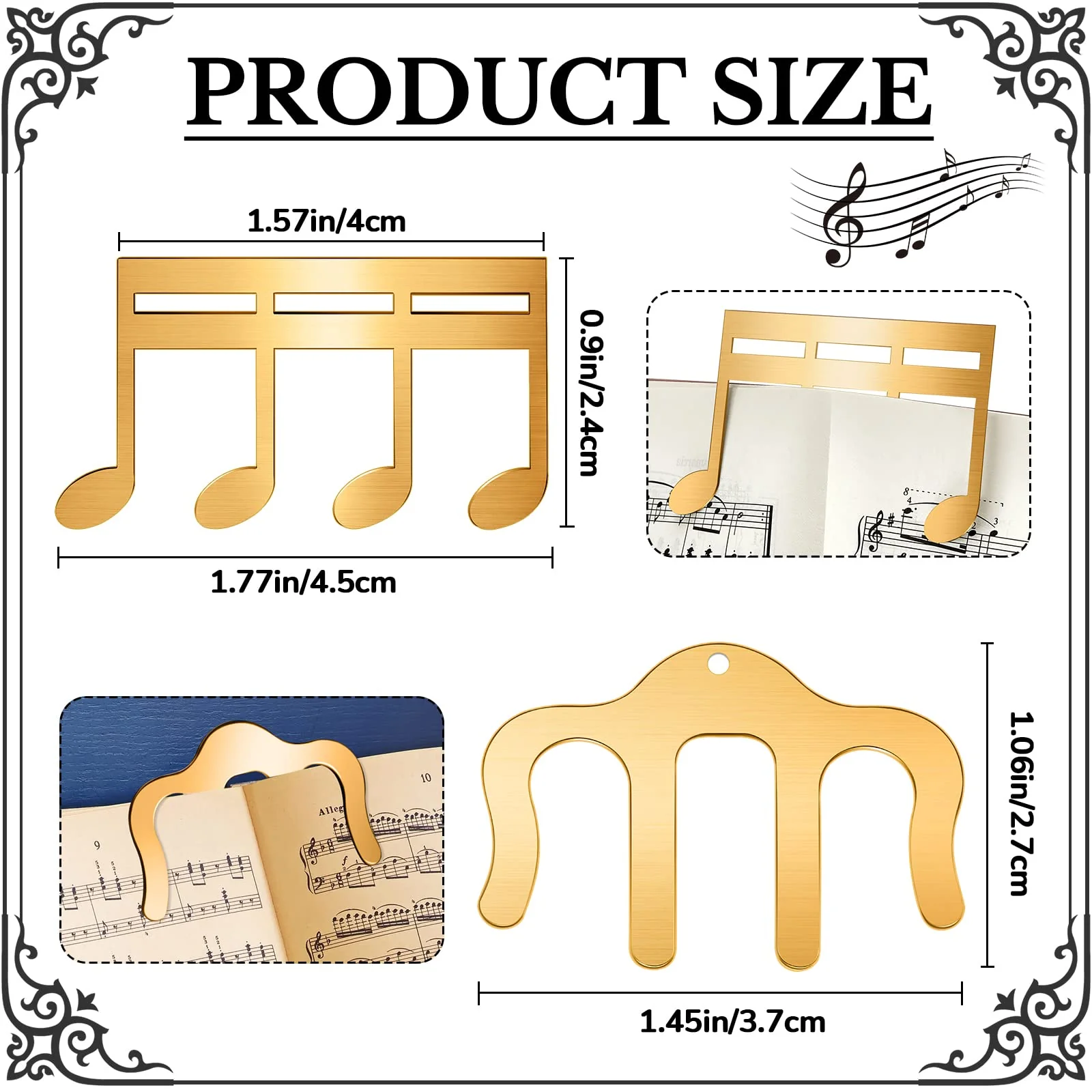 2 Pcs Metal Music Book Clip and Page Holder, Book Clip for Reading, Piano Sheet Music Holders Sheet Music Holders for Piano, Keyboard, Stands, and Books (Gold) Gold - Image 2