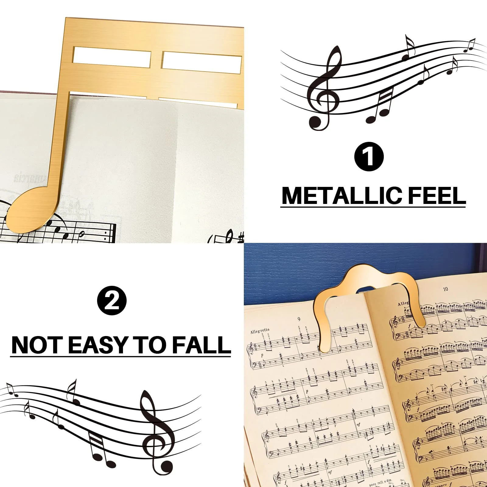 2 Pcs Metal Music Book Clip and Page Holder, Book Clip for Reading, Piano Sheet Music Holders Sheet Music Holders for Piano, Keyboard, Stands, and Books (Gold) Gold - Image 3
