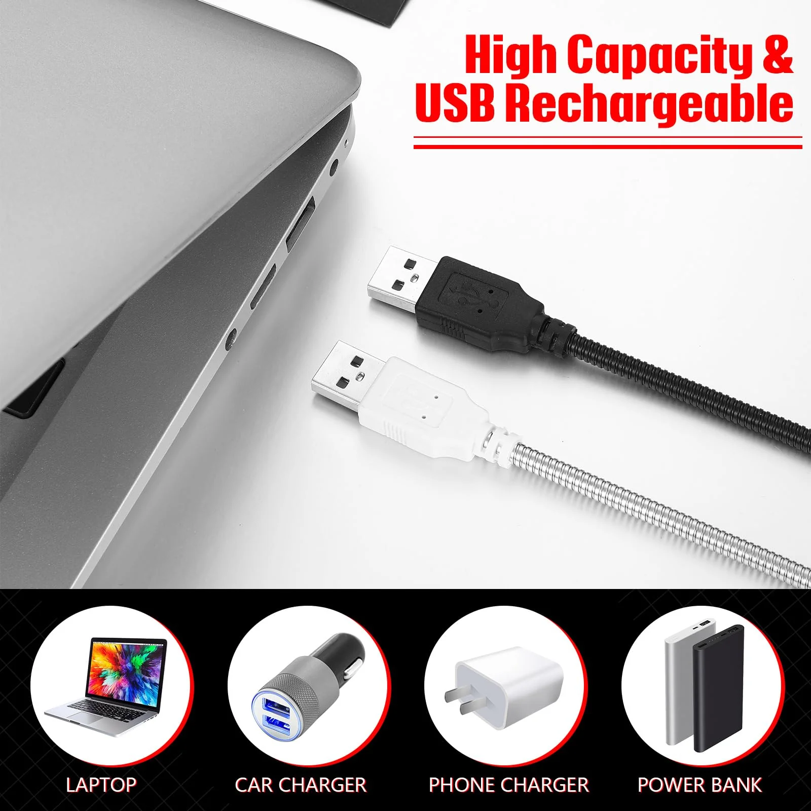 2 Pcs USB Reading Lamps with 10 LED Bead Brightness Dimmable Setting Flexible USB Keyboard Light USB Lamp for Desktop Notebook Laptop Computer, On/Off Touch Switch, Black and Red Black, Red - Image 4