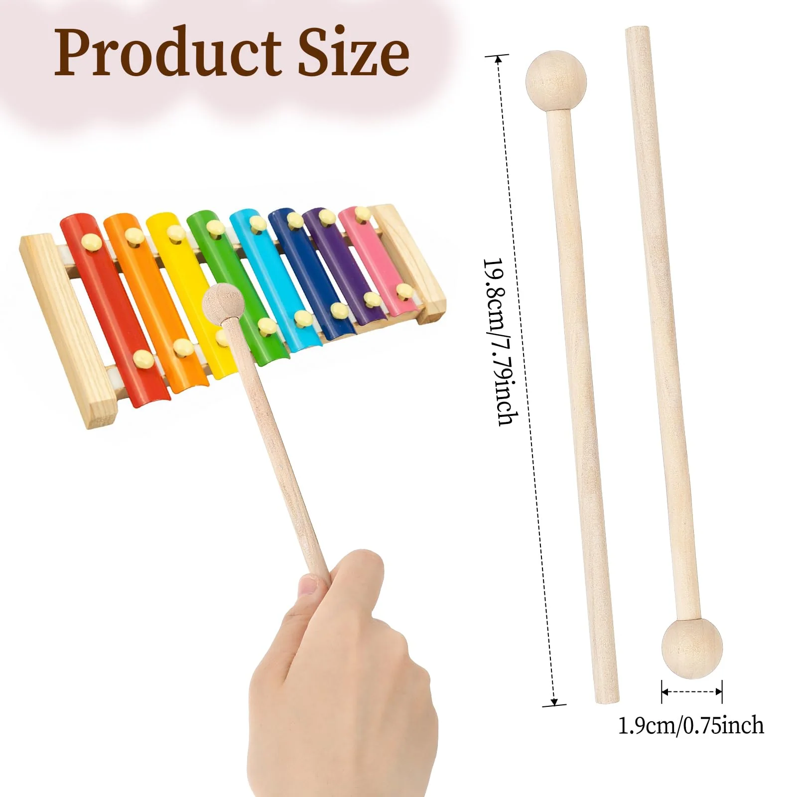 2 Pcs Wood Percussion Sticks 7.8 Inch Glockenspiel Xylophone Mallets Sticks Drum Mallet Glockenspiel Mallets for Xylophone Chime Drums Bells - Image 2