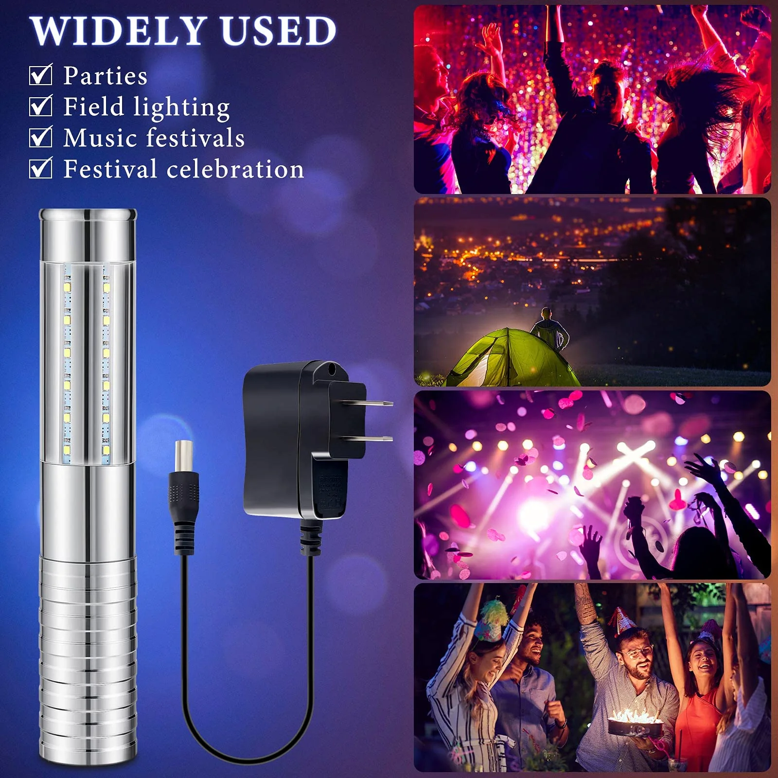 2 Pieces LED Strobe Baton Light LED Bottle Service Light Reusable LED Light Champagne Bottle Handheld Light for Party Concert Event Outdoor (Silver, White Light) Silver, White Light - Image 3