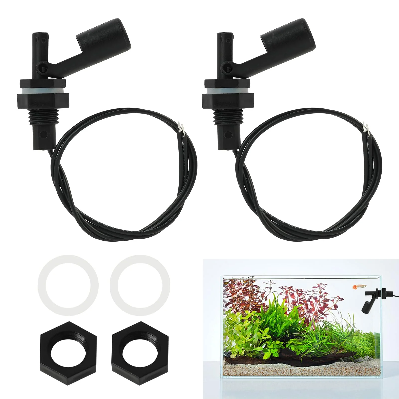 2 Pieces Water Level Sensor, Side Mounted Liquid Float Switch with Spring Wire Connector, PP Level Switch for Tank, Pool, Aquarium, Water Level Sensor for Hydroponics, Garden - Image 2