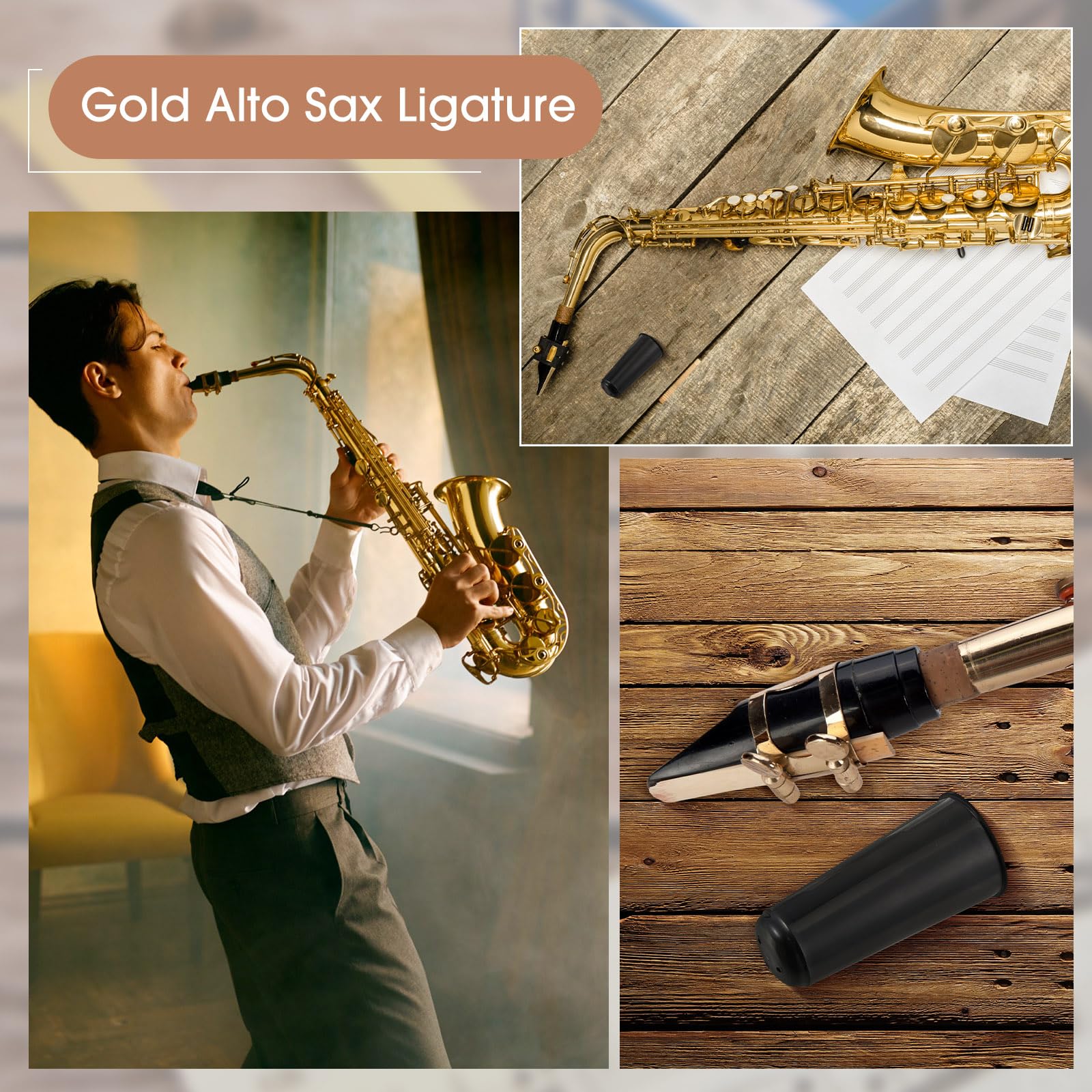 2 Sets Alto Saxophone Mouthpiece Alto Sax Mouthpiece Kit with Gold Alto Sax Ligature Plastic Cap Alto Saxophone Reeds 2.5 Strength Reeds for Alto Saxophone Use Replacement Supply - Image 5
