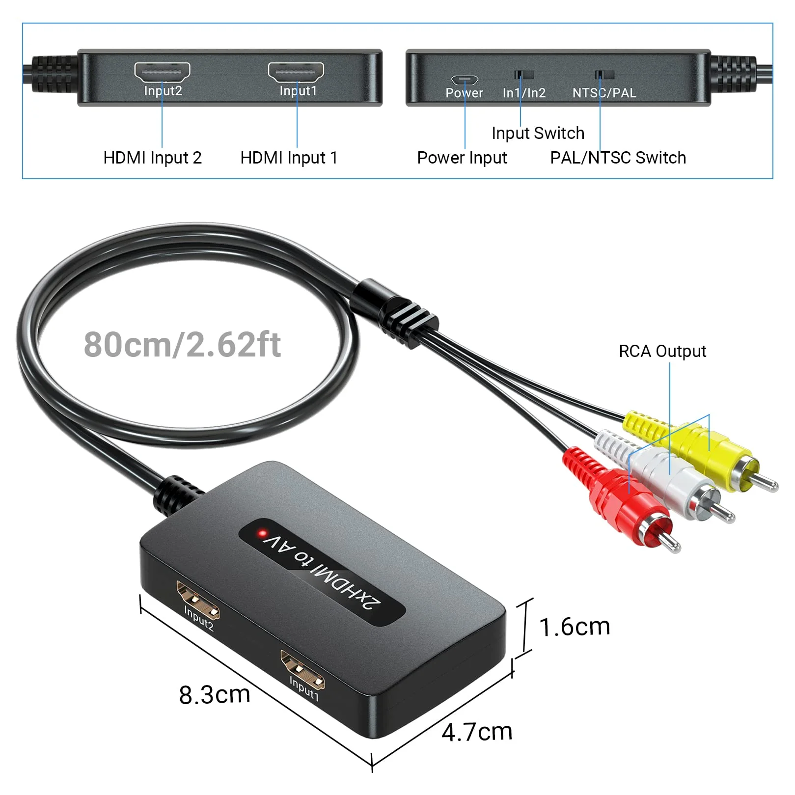 2 x HDMI to RCA Converter, Dual Port HDMI to AV Composite Converter for HD Devices to Display on Old TVs Dual HDMI to RCA - Image 7
