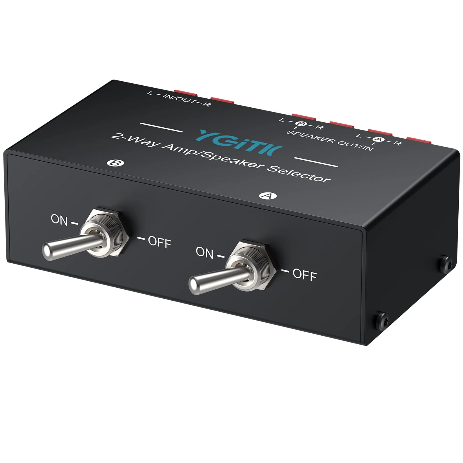 2-Zone Speaker Selector Switch Box 2-Way Amp/Speaker Selector, Passive 1/2 Speaker Switch, 150W RMS Per Channel, Spring Clip Terminals for Amplifier Dual Output with Independent On/Off Control
