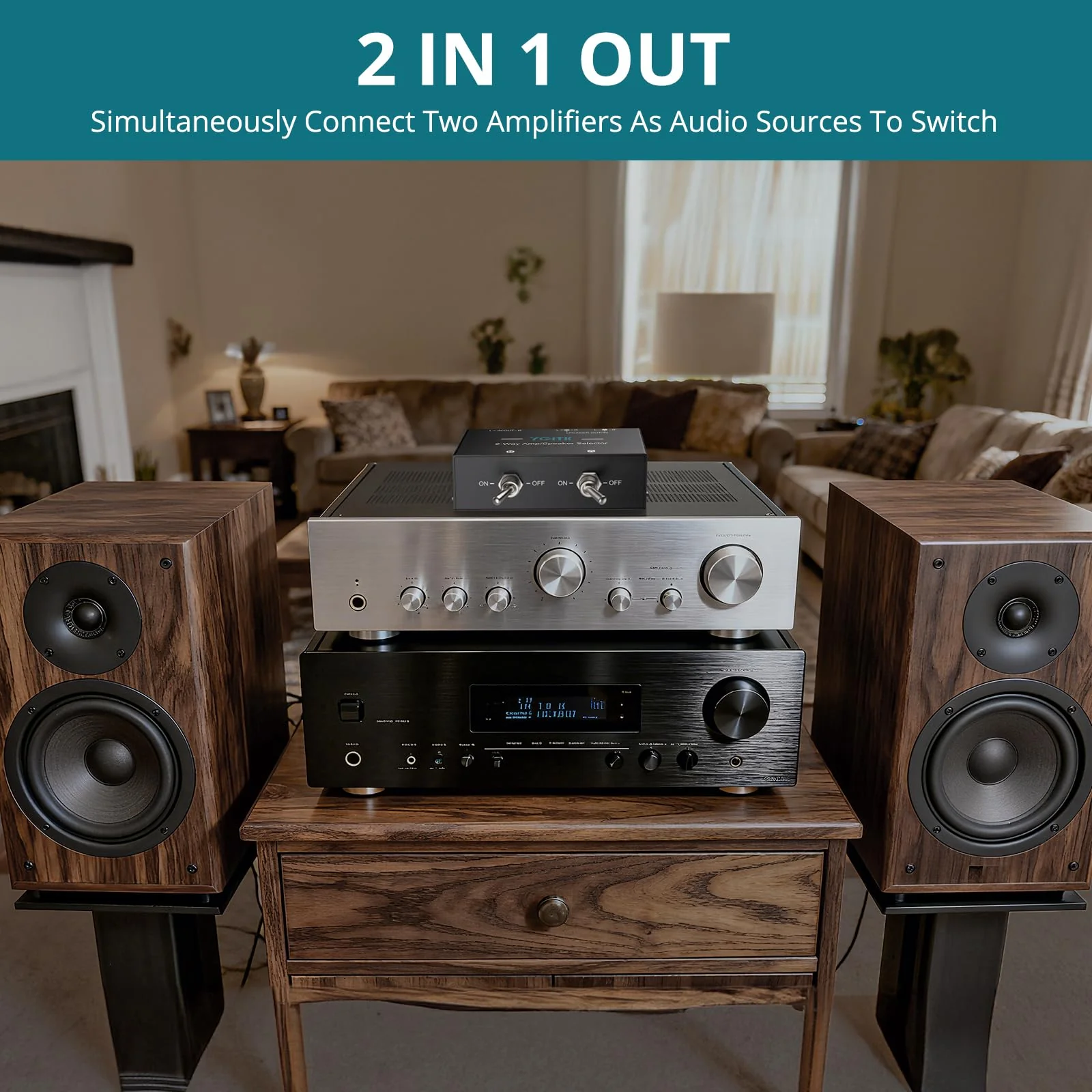 2-Zone Speaker Selector Switch Box 2-Way Amp/Speaker Selector, Passive 1/2 Speaker Switch, 150W RMS Per Channel, Spring Clip Terminals for Amplifier Dual Output with Independent On/Off Control - Image 3