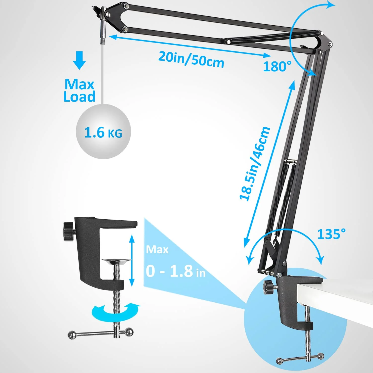 20+18.5in Rode Podmic Stand with Pop Filter, Professional Boom Arm and Windscreen for Rode PodMic Cardioid Dynamic Podcasting Microphone by YOUSHARES 20+18.5in - Image 3