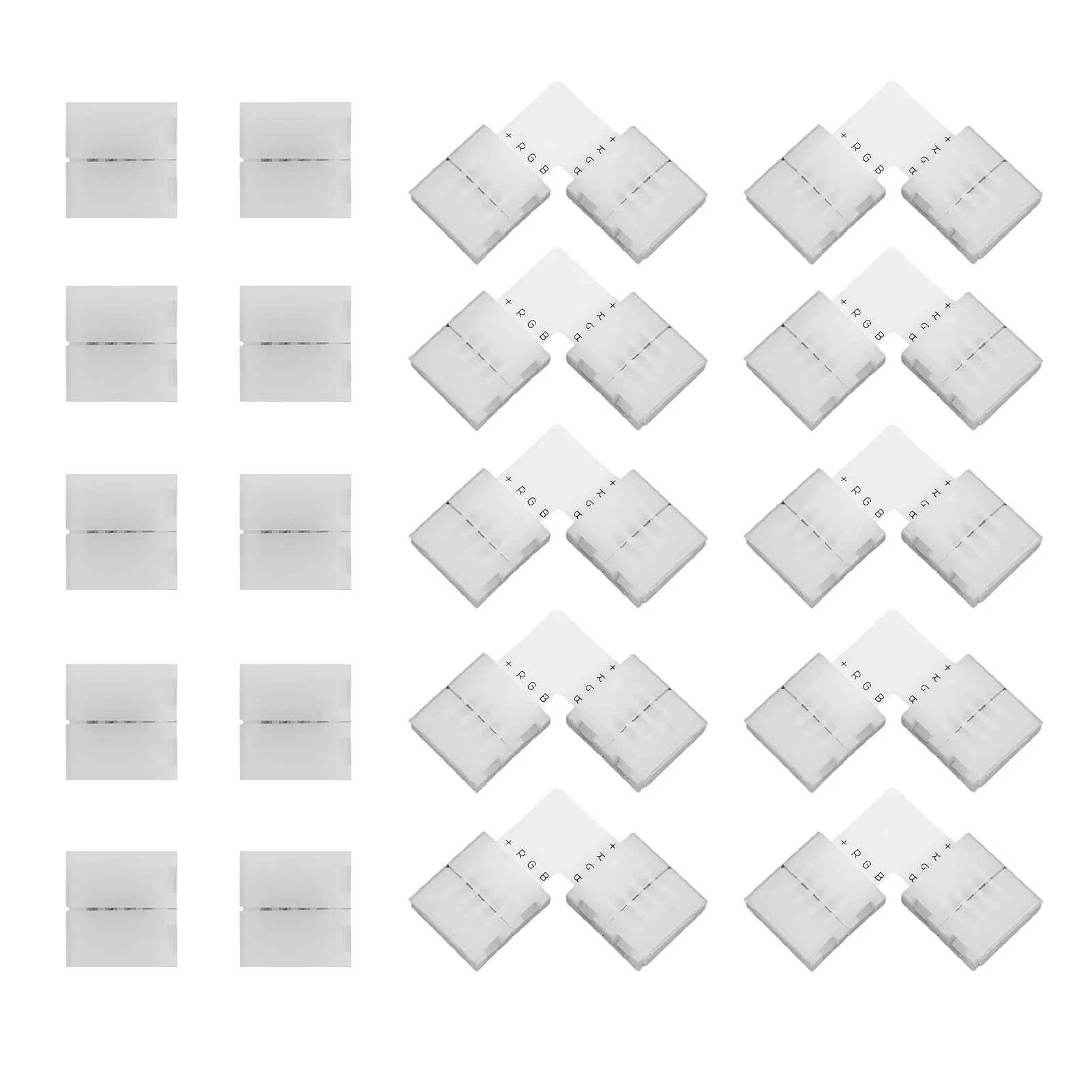 20 pieces 10 mm LED strip connector set, SMD 5050 RGB strips, includes L-shaped light strip connector, 4-pin, 4-pin gapless LED strip connector