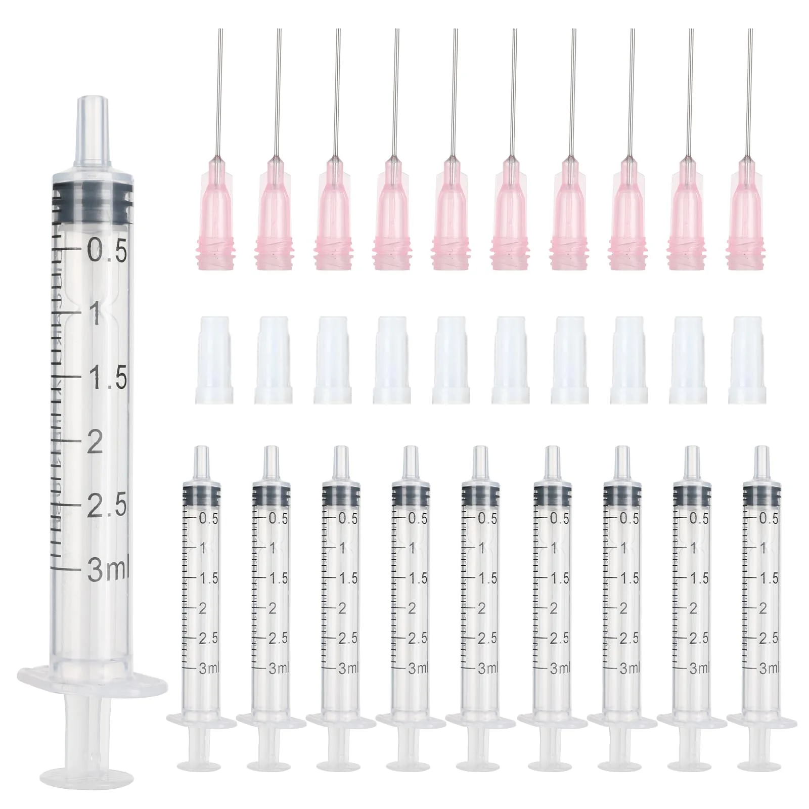 20 Pieces Colostrum Syringe 3 ml Set with Needle, Plastic Syringes of Liquids, Scientific Syringes with Caps for Laboratories, Plant Watering, Refilling and Measuring Liquids