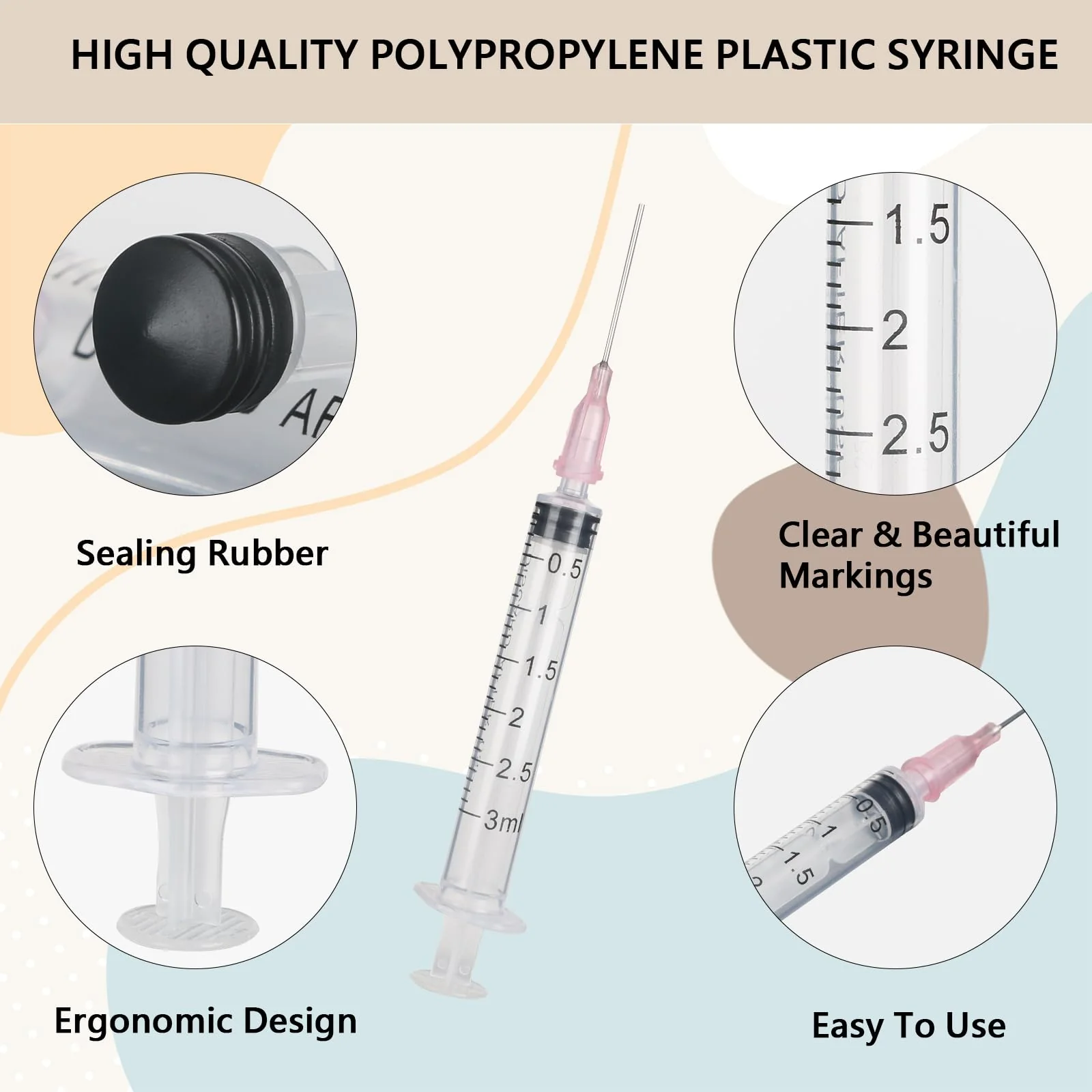 20 Pieces Colostrum Syringe 3 ml Set with Needle, Plastic Syringes of Liquids, Scientific Syringes with Caps for Laboratories, Plant Watering, Refilling and Measuring Liquids - Image 3
