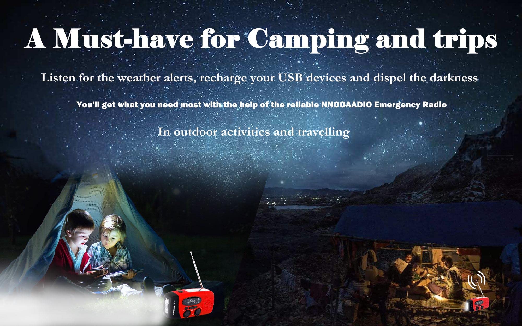 2000mAh SOS Alarm Emergency AM FM Weather Radio, 3LED Type-C Hand Crank Solar Battery Operated Portable Wind Up Radio Flashlight, Cell Phone Charger Survival Kit (Red) - Image 9