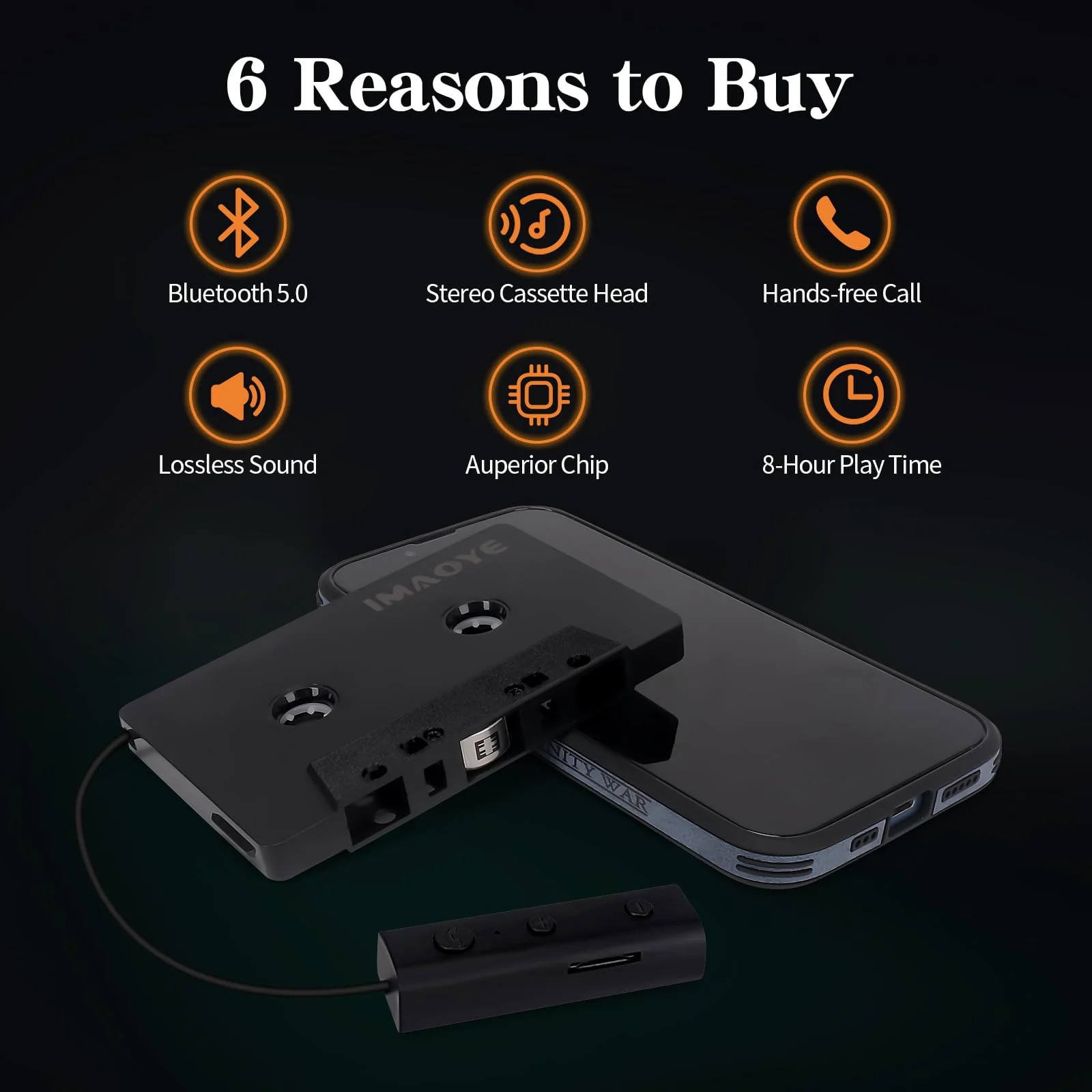 2024 New Bluetooth 5.1 Car Audio Stereo Cassette Vehicle Tape Converter Cassette Work While Charging Support TF Card（Four-Channels） - Image 2