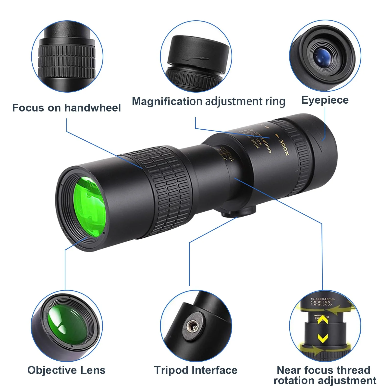 2024 New Upgraded 10-300x40 Monoculars for Adults High Powered – Zoom Monocular Telescope with BAK4 & FMC Lens for Concerts, Birdwatching, Stargazing (Smartphone Adapter &Tripod NOT Include) Black - Image 5