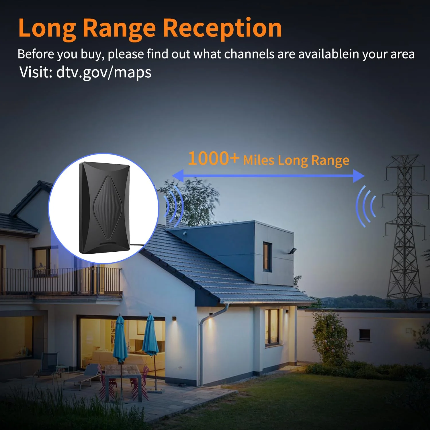 2024 Release TV Antenna for Smart TV, 1000+ Miles Long Range Digital TV Antenna Indoor Ourdoor with Amplifier Signal Booster - Support 360° Reception 4K 1080p HD VHF UHF for All Smart/Old TVs - Image 5