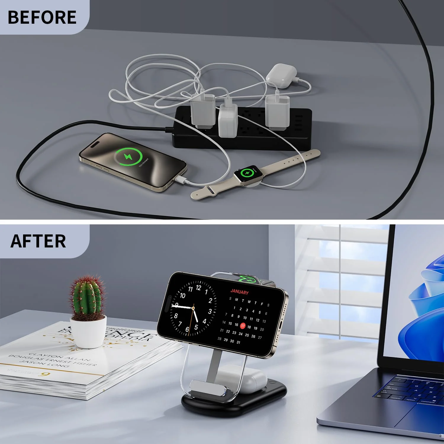 2024 Version 3 in 1 Wireless Fast Charging Station for iPhone Apple Watch,Foldable Charger Stand Dock Multiple Devices for 15/14/13/12,iWatch Ultra/SE/9/8/7/6/5/4/3/2/1, Air Pods 3/2/Pro (White) white - Image 6