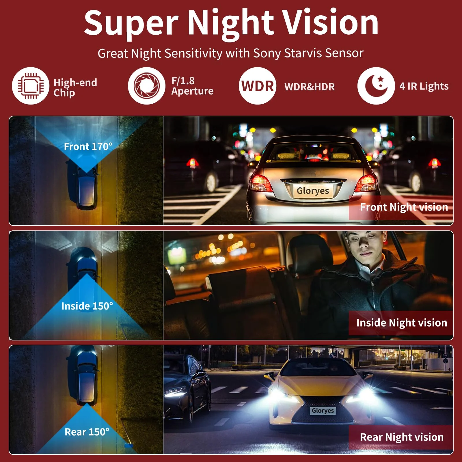 2025 Dash Cam, 3 Channel Dash Cam Front and Rear Inside, Interior Car Camera, 2.5K/1440P Single Fr,Fr+Interior, Front+Rear Dash Camera for Cars Taxi with Night Vision, Parking Monitor 1S Recording - Image 6