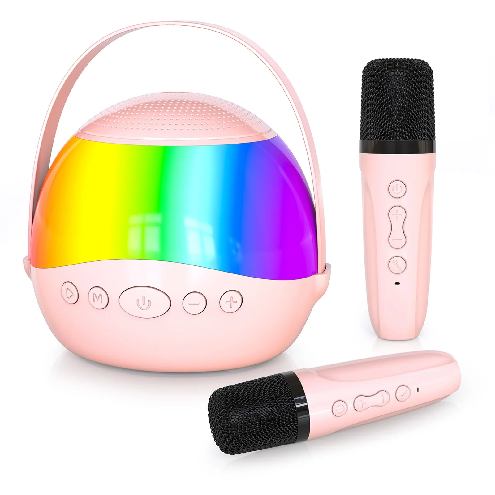 2025 New Mini Karaoke Machine Speaker for Kids Adults,Portable Bluetooth Speaker with 2 Wireless Mics,Colorful LED Lights, Home Travel & Party Play Gifts for Boys Girls (Pink) Pink