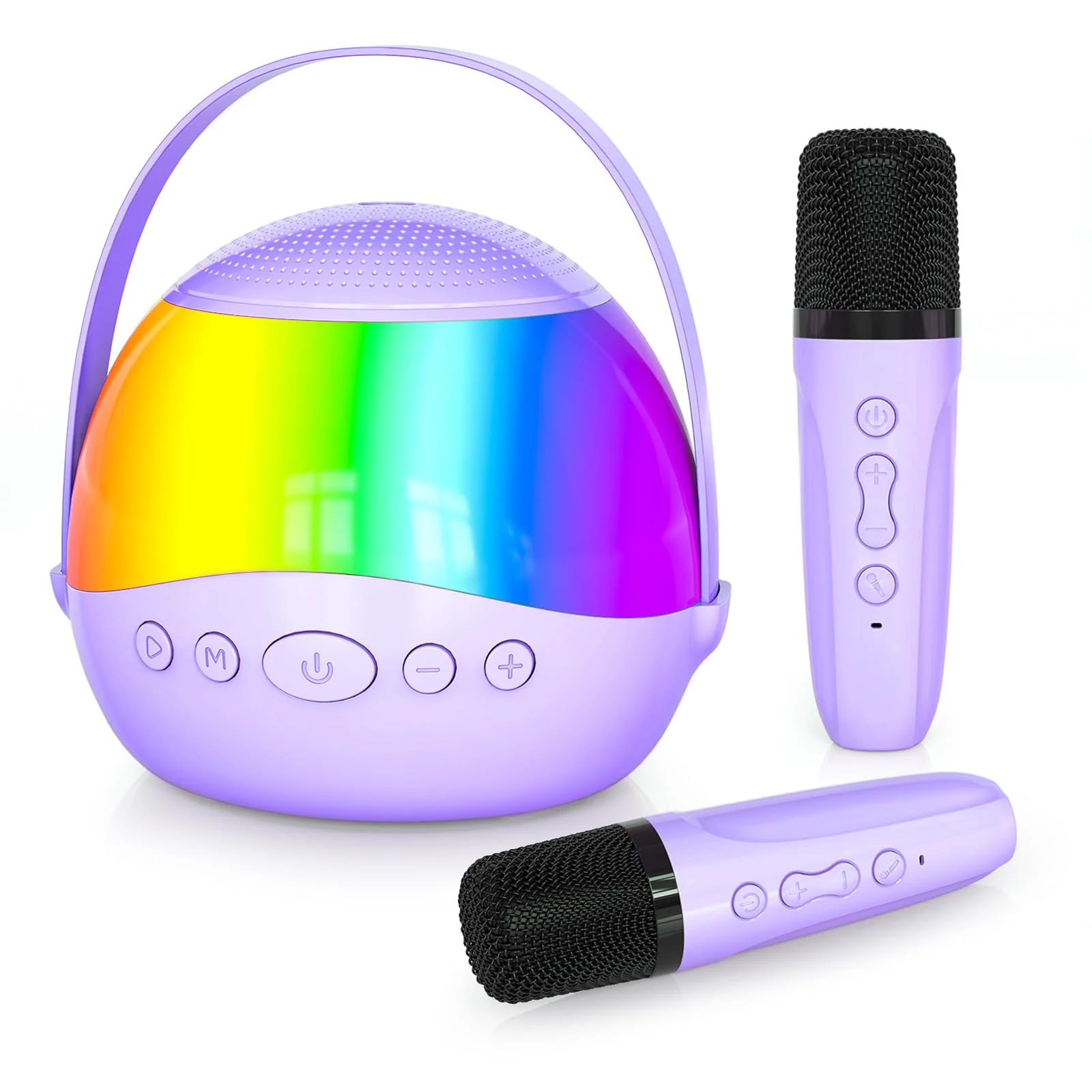 2025 New Mini Karaoke Machine Speaker for Kids Adults,Portable Bluetooth Speaker with 2 Wireless Mics,Colorful LED Lights, Home Travel & Party Play Gifts for Boys Girls (Purple) Purple