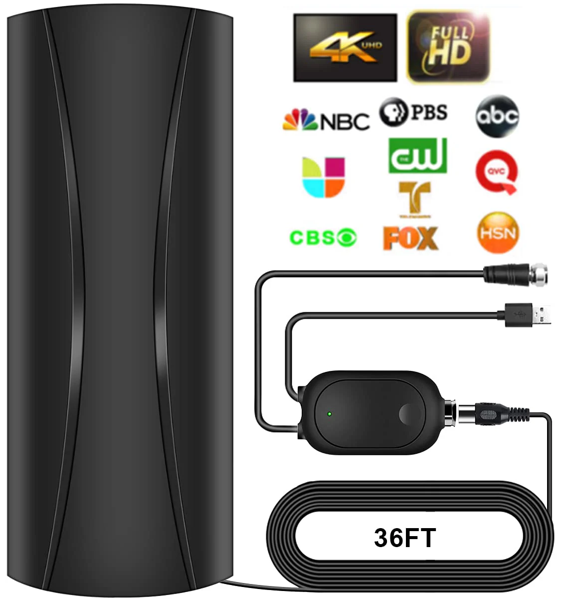 2025 Strongest Digital TV Antenna, 1600+Miles Range TV Antenna for Smart TV Indoor, 360° Reception TV Antenna Indoor with Amplifier Signal Booster Support 4K 8K 1080p All TV's-36ft Thick Coaxial Cable AN-5004